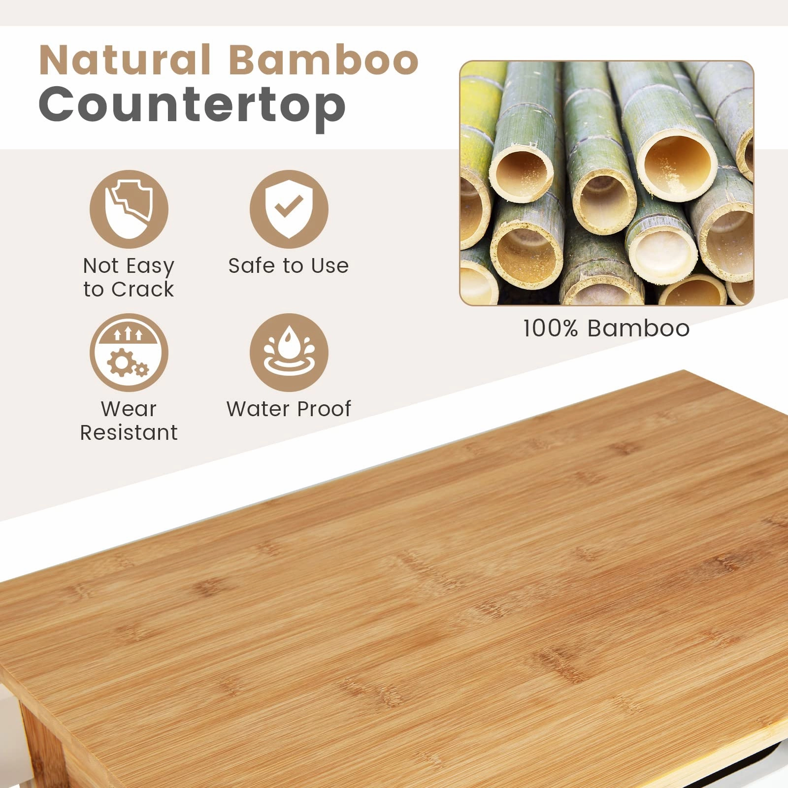 Giantex Kitchen Island Cart with Storage, Rolling Bamboo Kitchen Cart on Wheels, w/Pull-Out Drawer