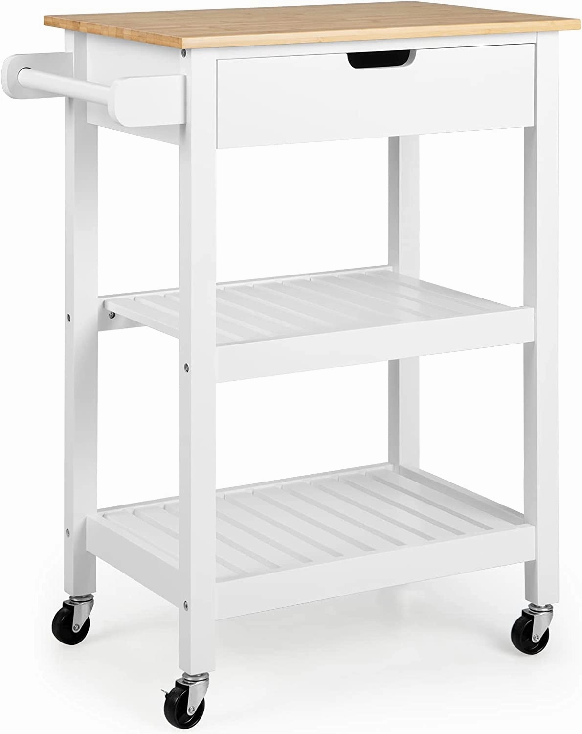 Giantex Kitchen Island Cart with Storage, Rolling Bamboo Kitchen Cart on Wheels, w/Pull-Out Drawer