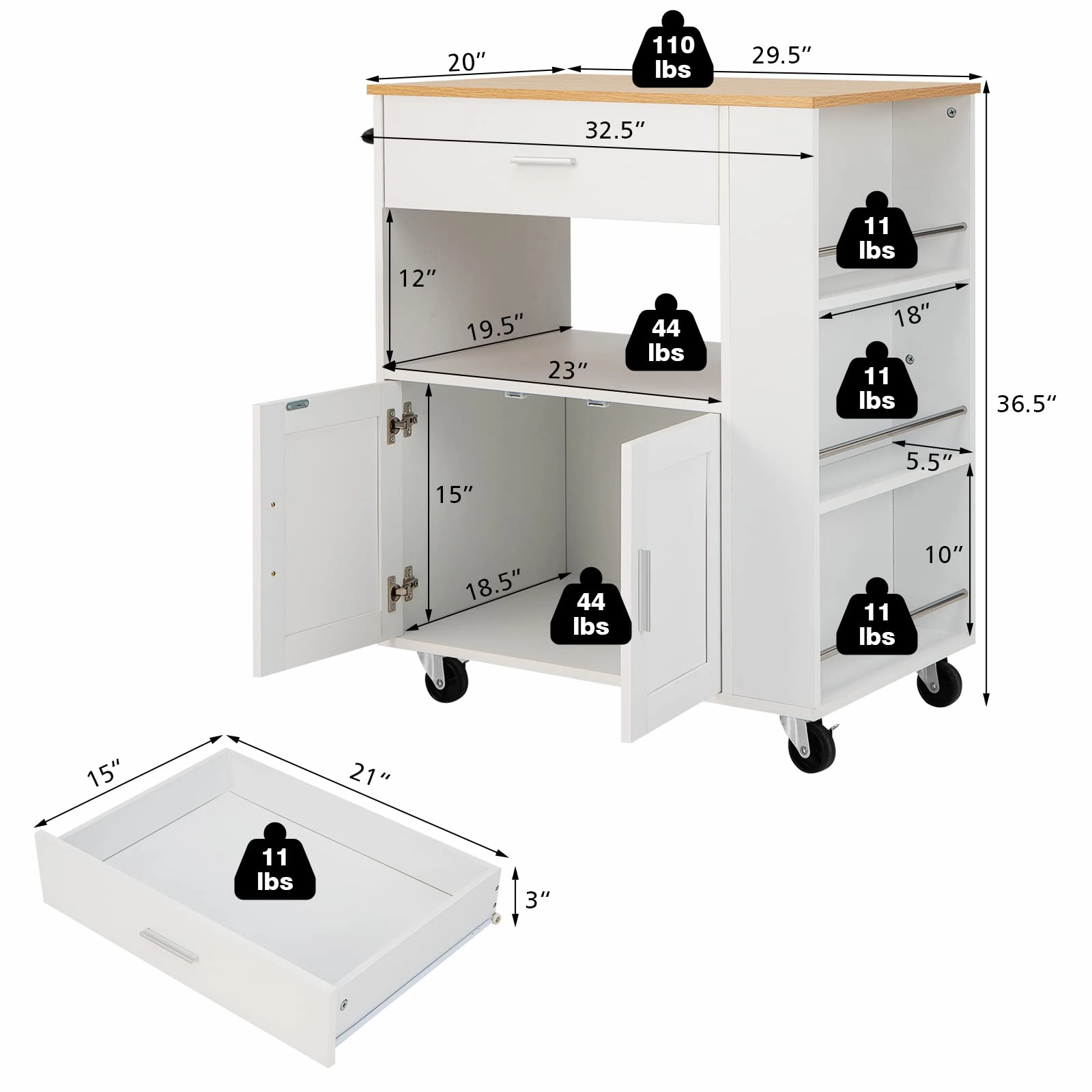 Giantex Kitchen Island on Wheels, Rolling Trolley Cart with 3 Spice Racks, 2-Door Cabinet
