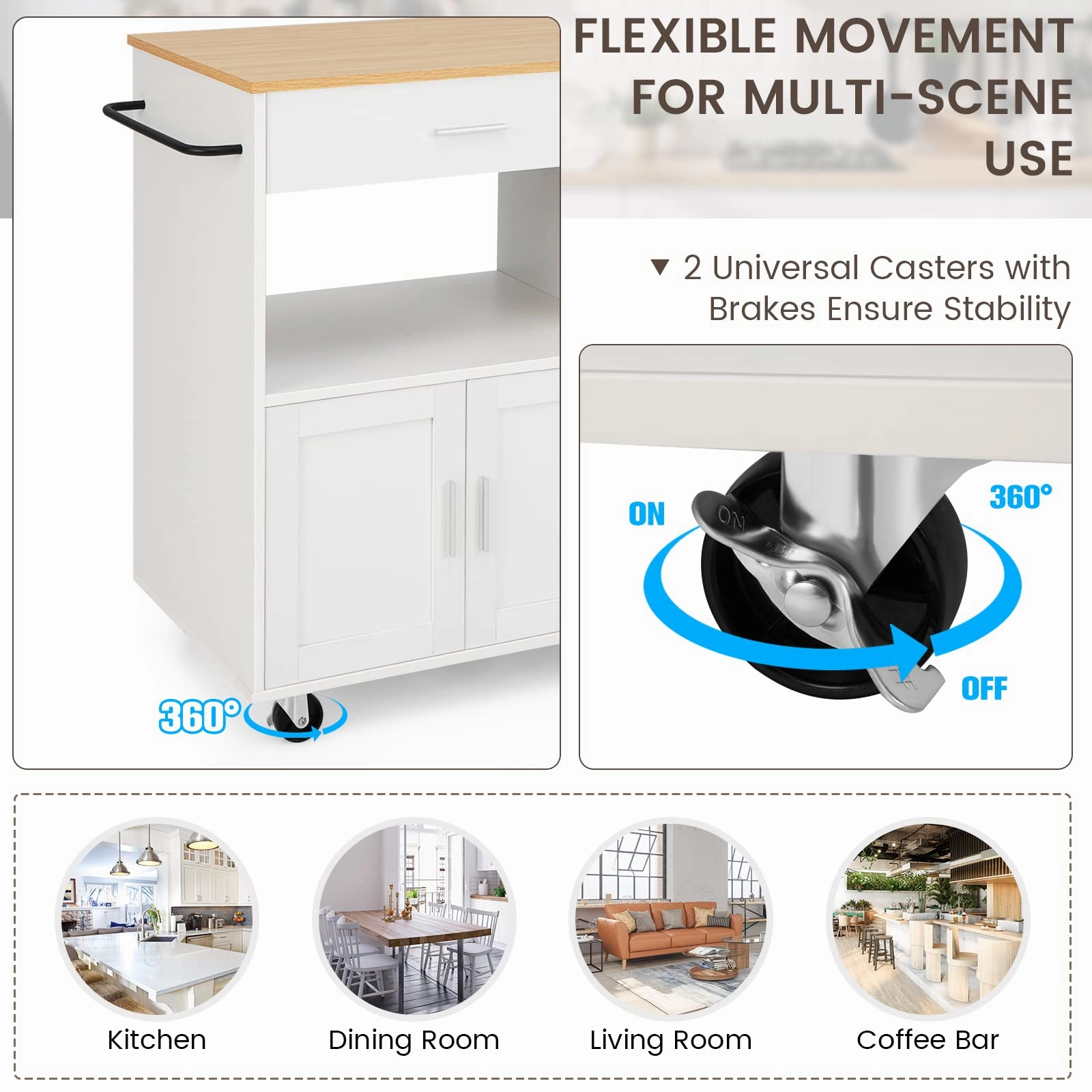 Giantex Kitchen Island on Wheels, Rolling Trolley Cart with 3 Spice Racks, 2-Door Cabinet