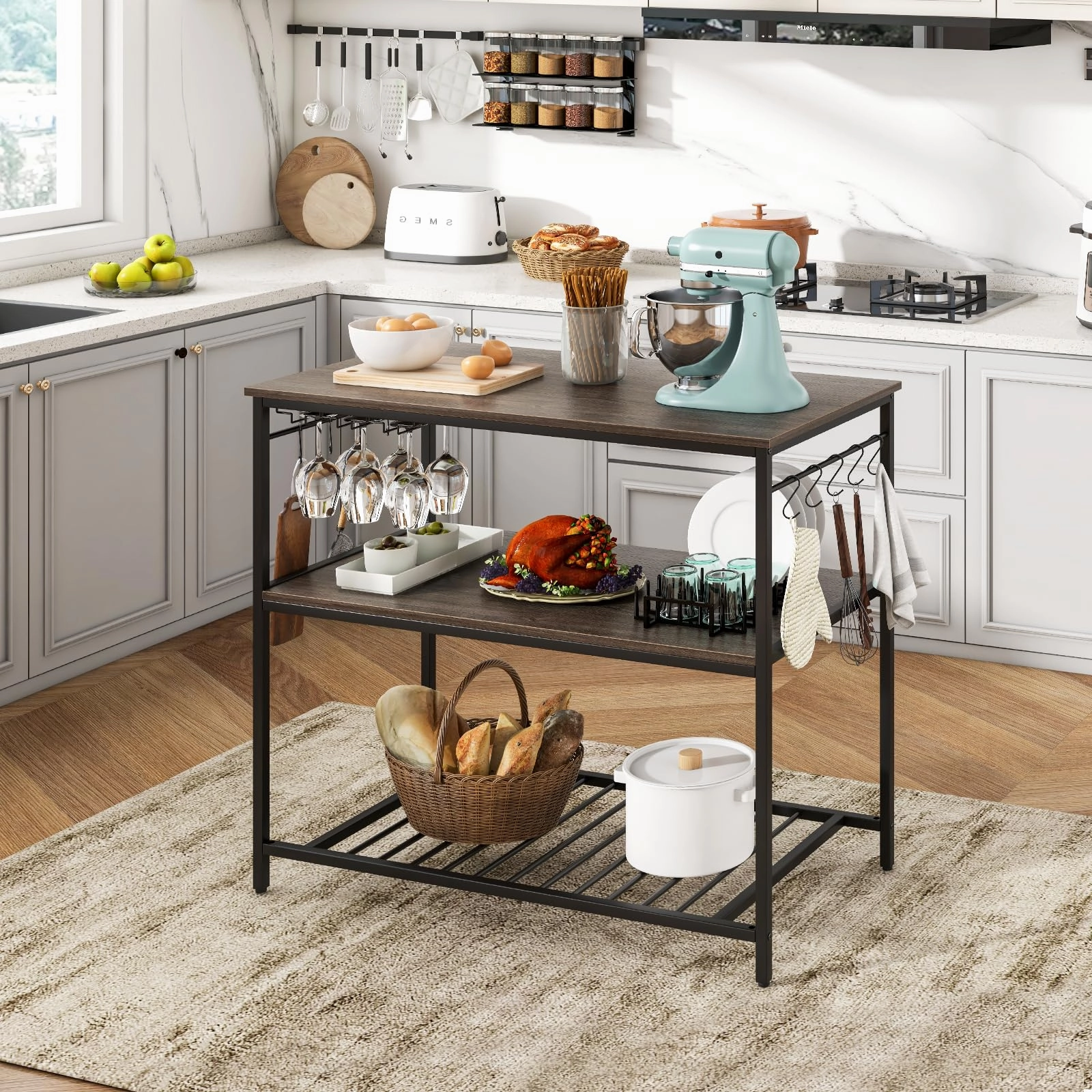 Giantex Kitchen Island with 3 Tier Storage Shelves, 48 Inch Baker Rack with Spacious Worktop