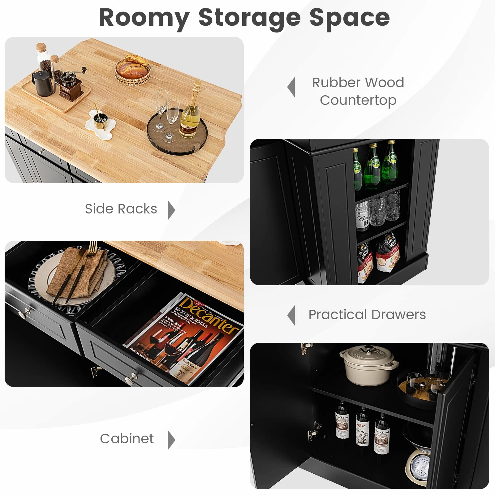 Giantex Kitchen Island with Drop Leaf, Rubber Wood Top, 2 Drawers, Storage Cabinets