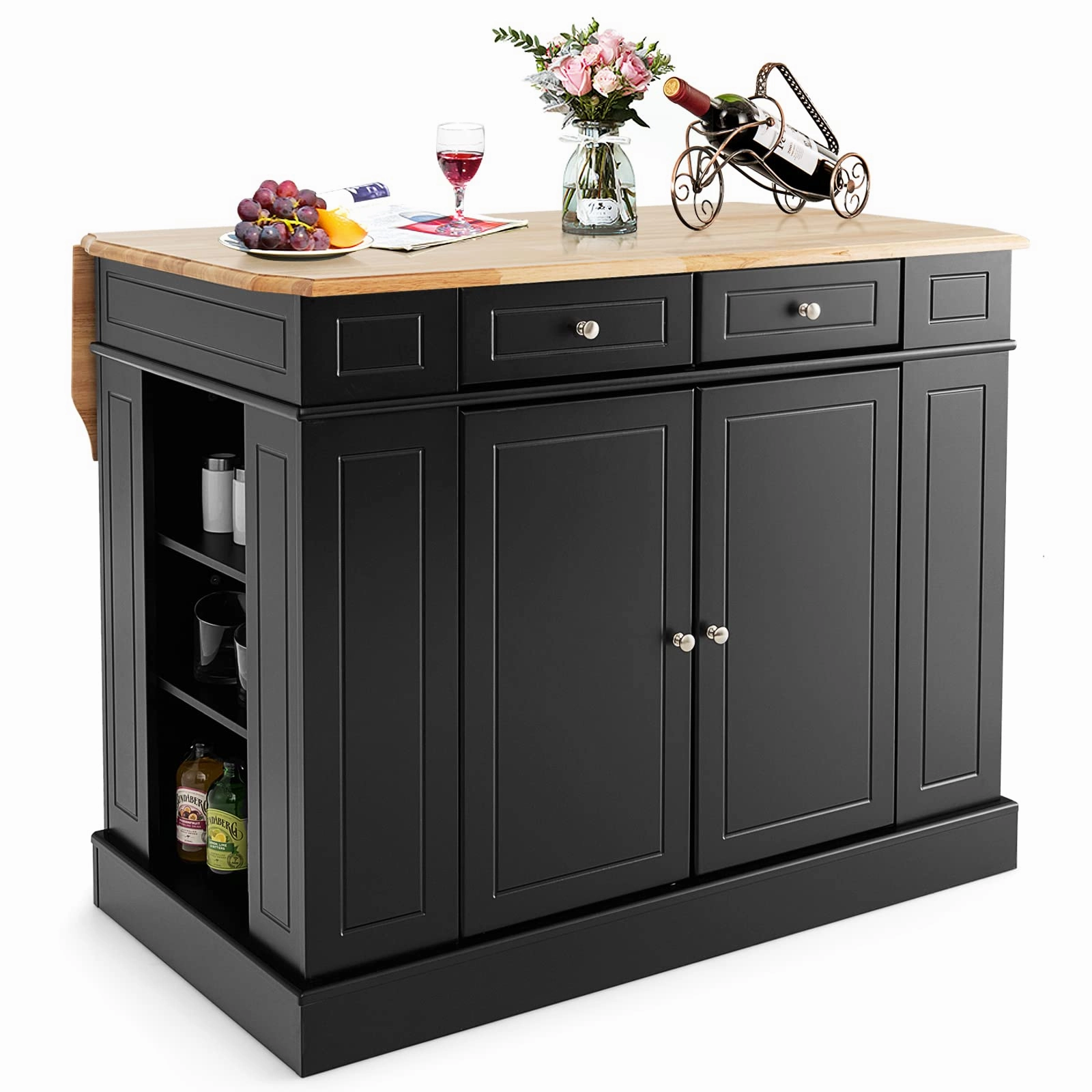 Giantex Kitchen Island with Drop Leaf, Rubber Wood Top, 2 Drawers, Storage Cabinets kitchen towel, placemats