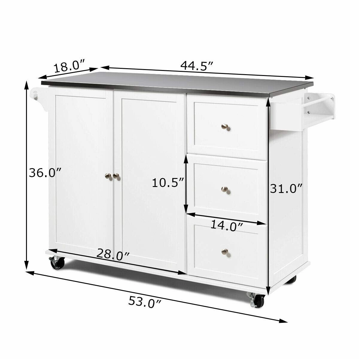 Giantex Kitchen Island with Stainless Steel Countertop, Dark Brown