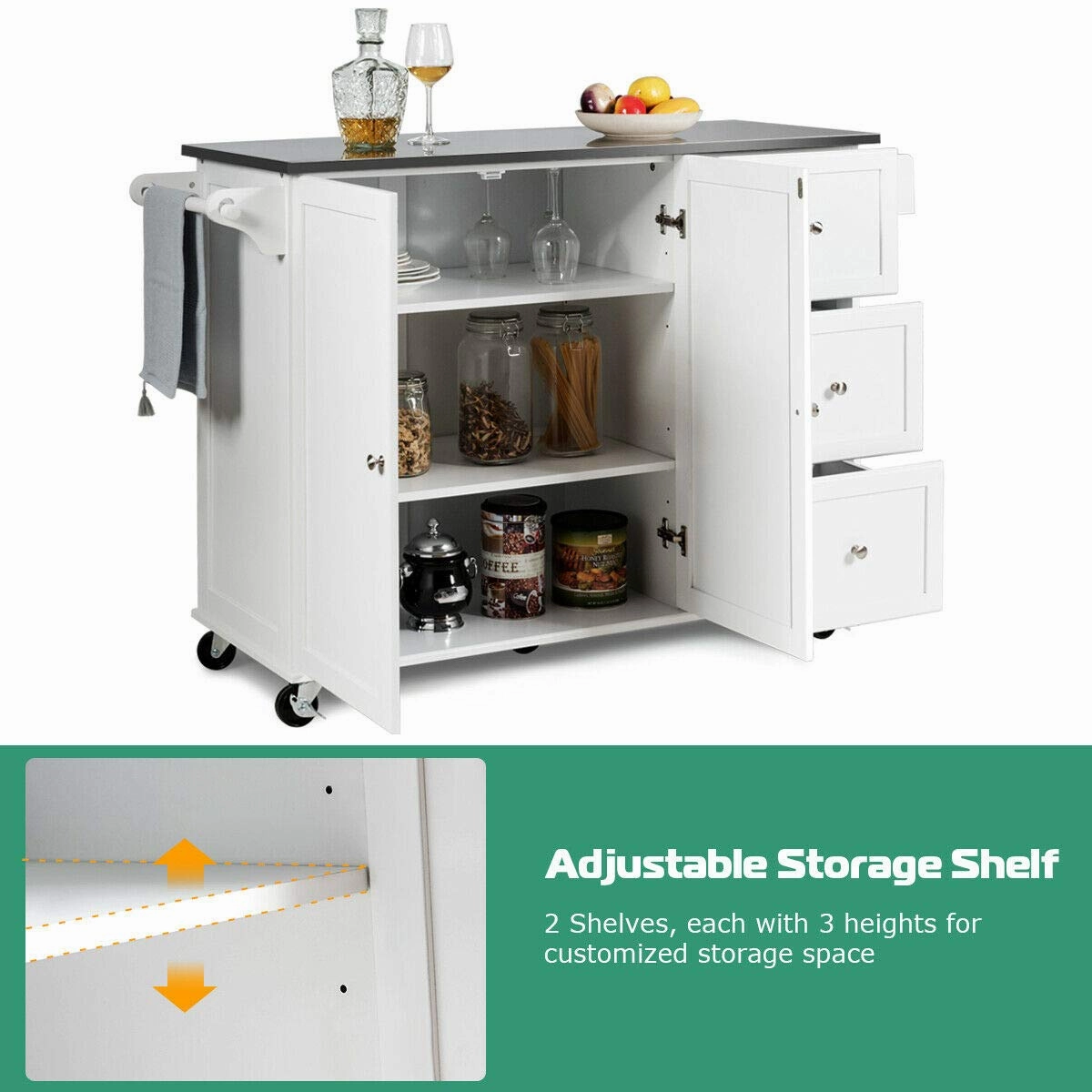 Giantex Kitchen Island with Stainless Steel Countertop, Dark Brown