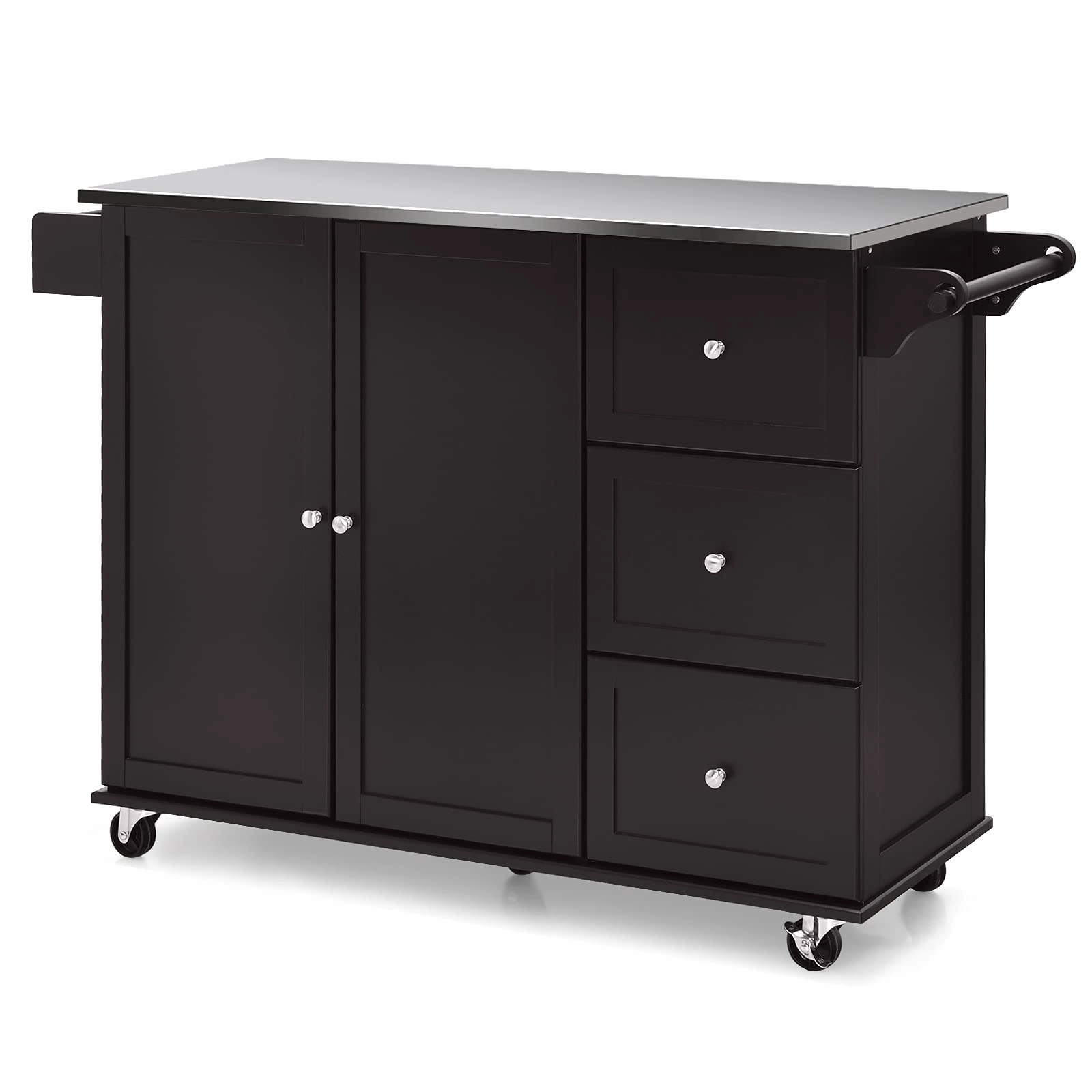 Giantex Kitchen Island with Stainless Steel Countertop, Dark Brown
