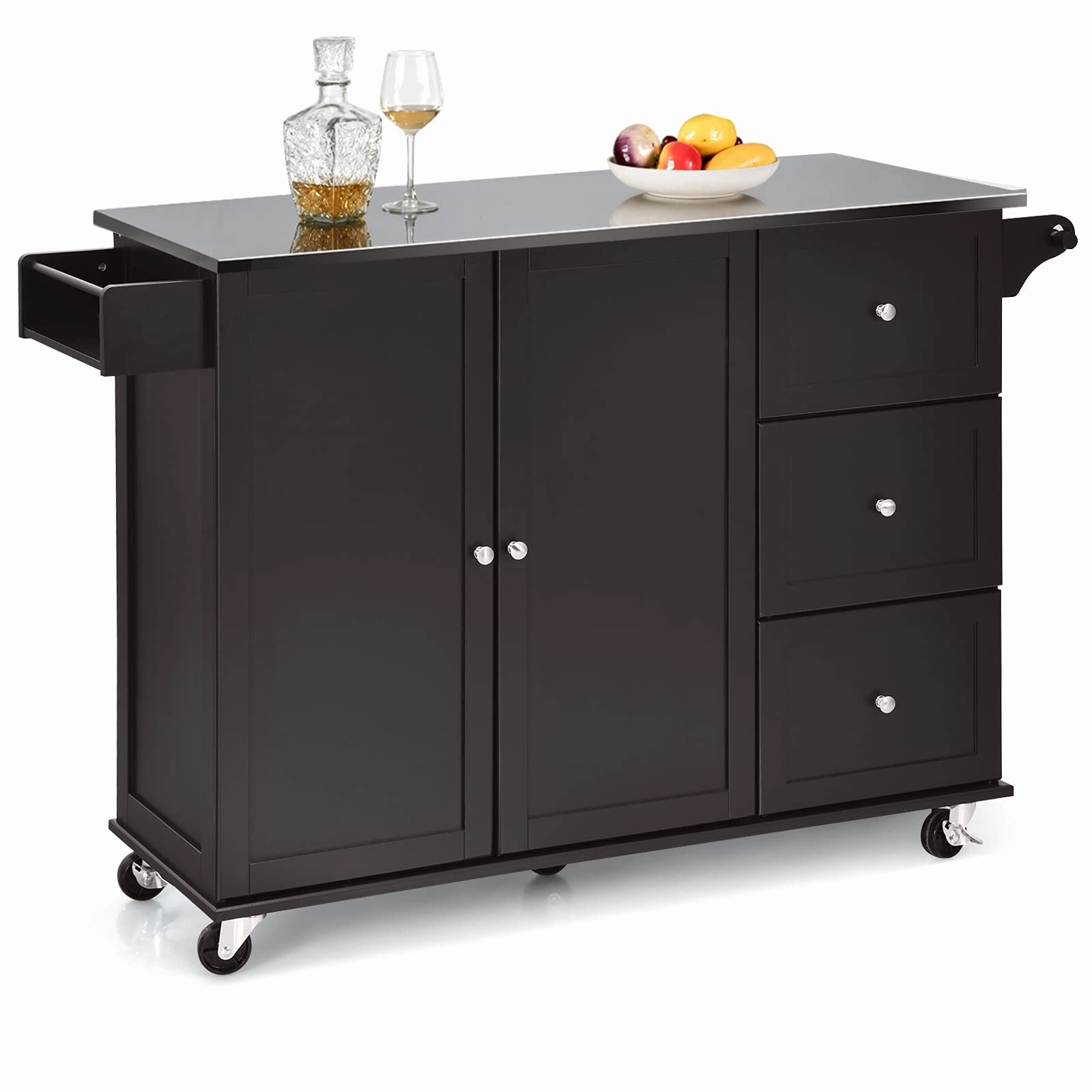 Giantex Kitchen Island with Stainless Steel Countertop, Dark Brown kitchen towel, placemats
