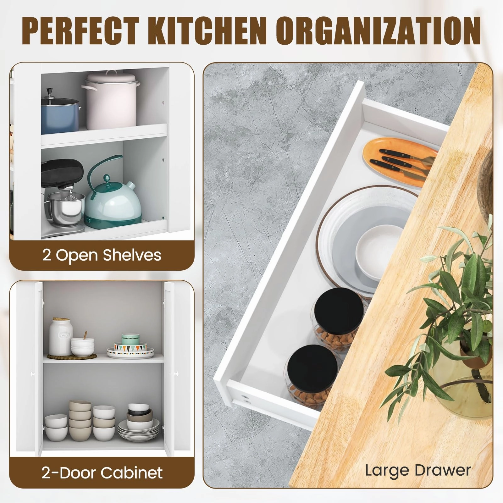 Giantex Kitchen Island with Storage, 2-Door Buffet Cabinet, 6-Tier Spice Racks, Drawer, Shelves