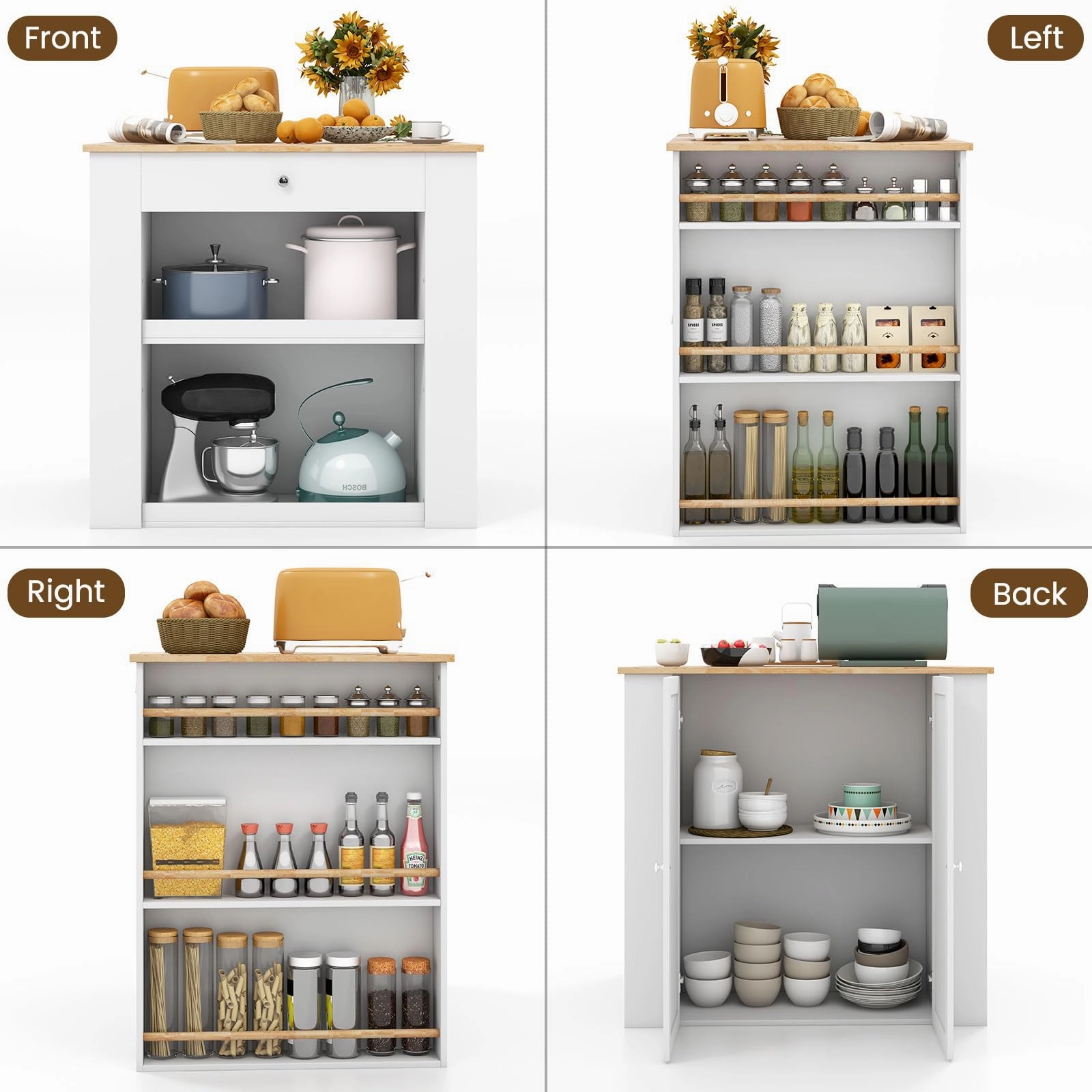 Giantex Kitchen Island with Storage, 2-Door Buffet Cabinet, 6-Tier Spice Racks, Drawer, Shelves