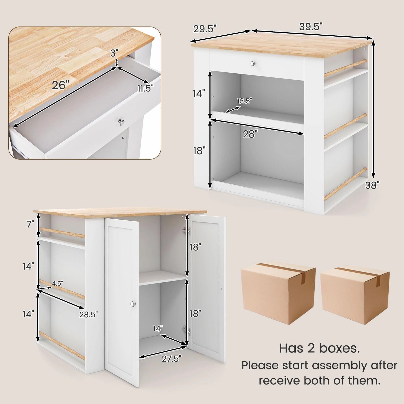 Giantex Kitchen Island with Storage, 2-Door Buffet Cabinet, 6-Tier Spice Racks, Drawer, Shelves