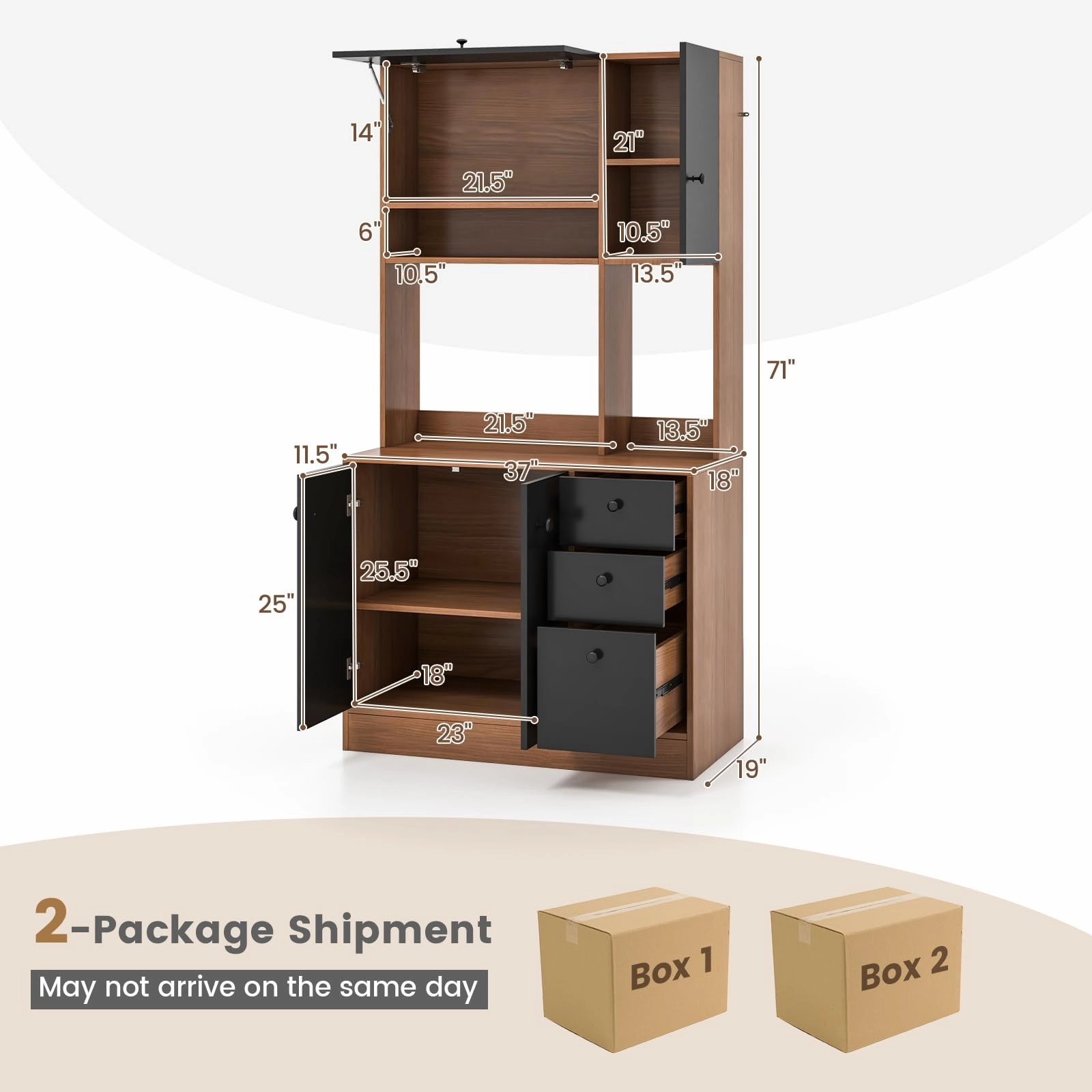 Giantex Kitchen Pantry, Buffet Hutch with 3 Storage Cabinet, 71'' Floor Large Cupboard with 3 Deep Drawers