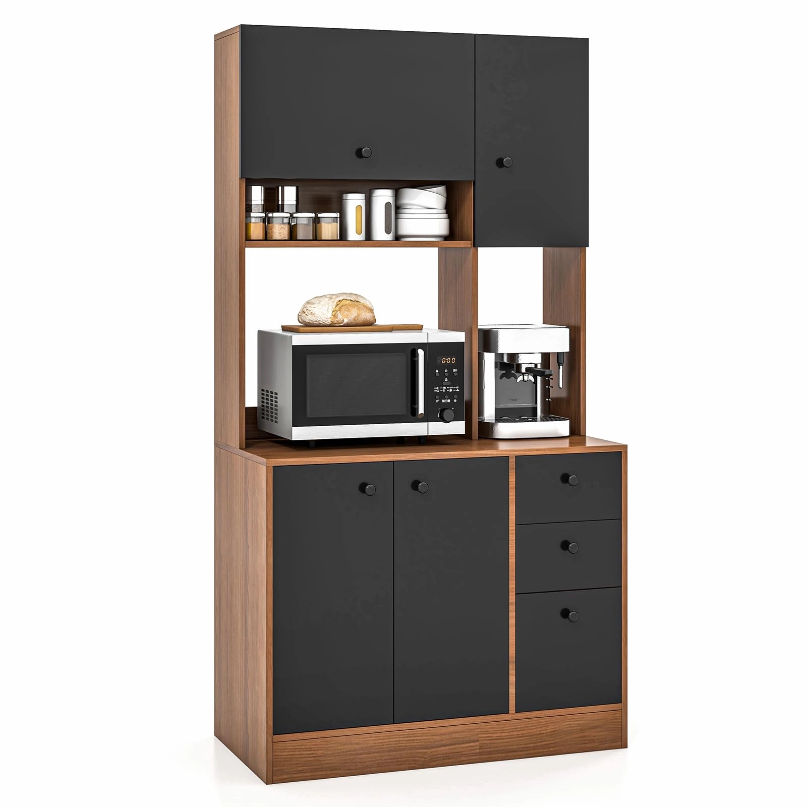 Giantex Kitchen Pantry, Buffet Hutch with 3 Storage Cabinet, 71'' Floor Large Cupboard with 3 Deep Drawers kitchen towel, placemats