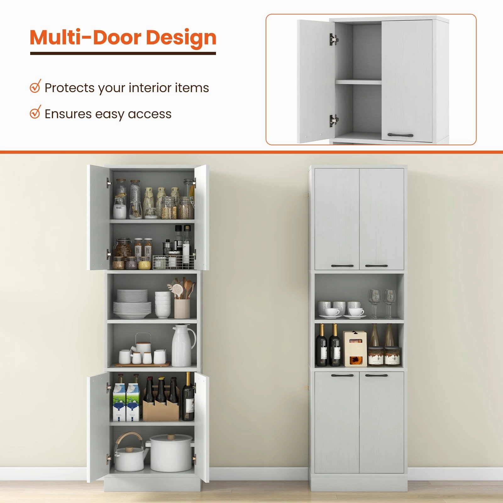 Giantex Kitchen Pantry Cabinet, 75 Tall Freestanding Cupboard with Doors & Shelves