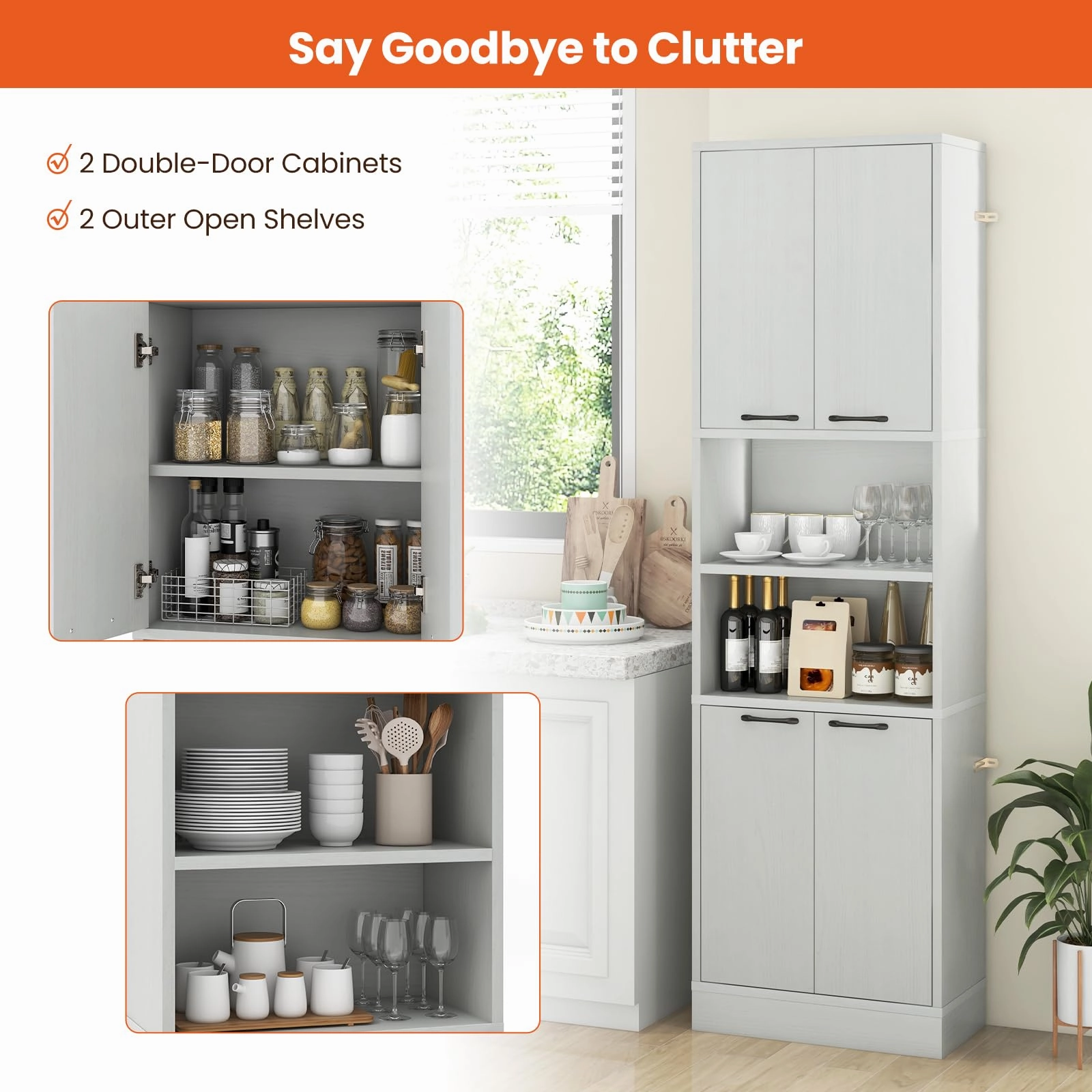 Giantex Kitchen Pantry Cabinet, 75 Tall Freestanding Cupboard with Doors & Shelves