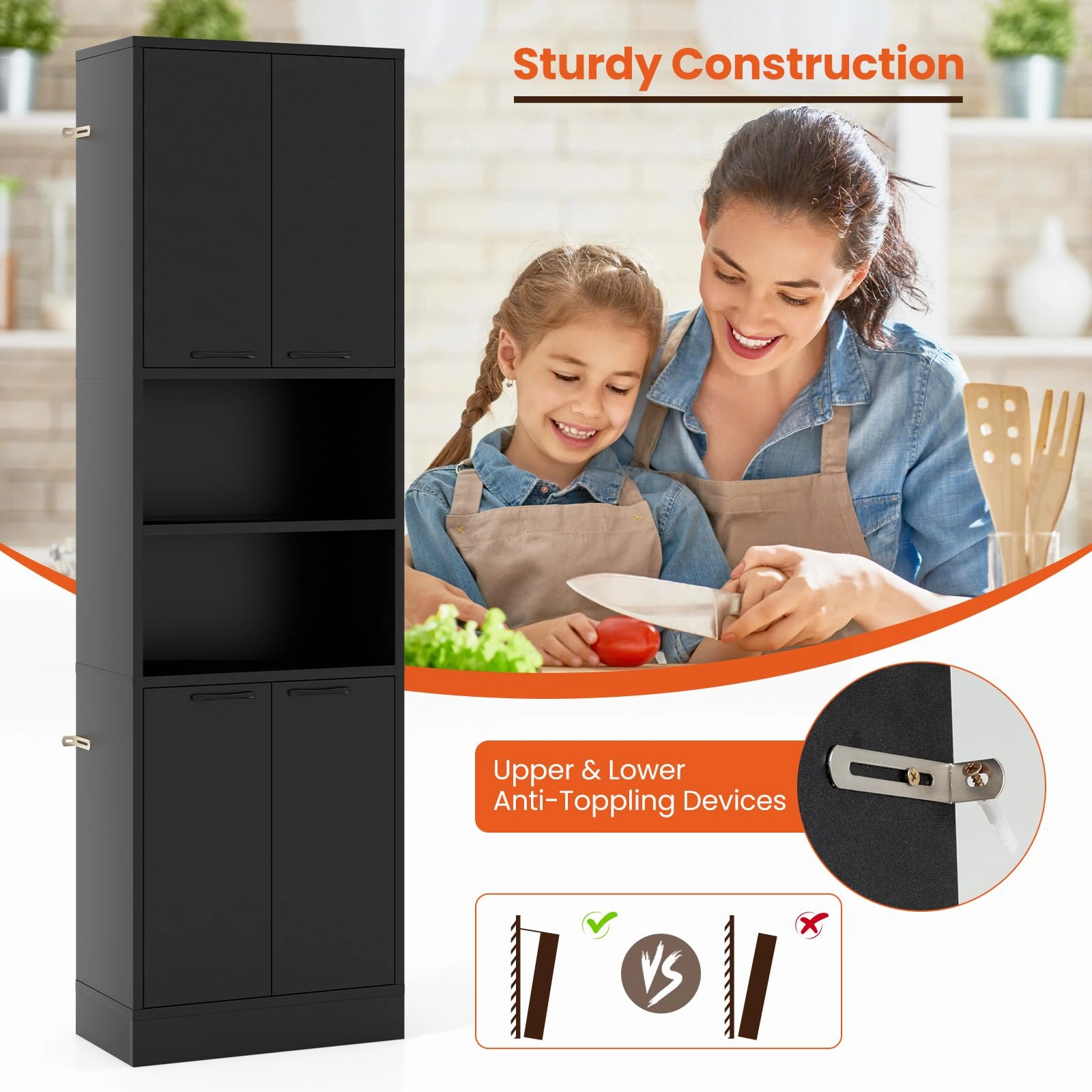 Giantex Kitchen Pantry Cabinet, 75 Tall Freestanding Cupboard with Doors & Shelves