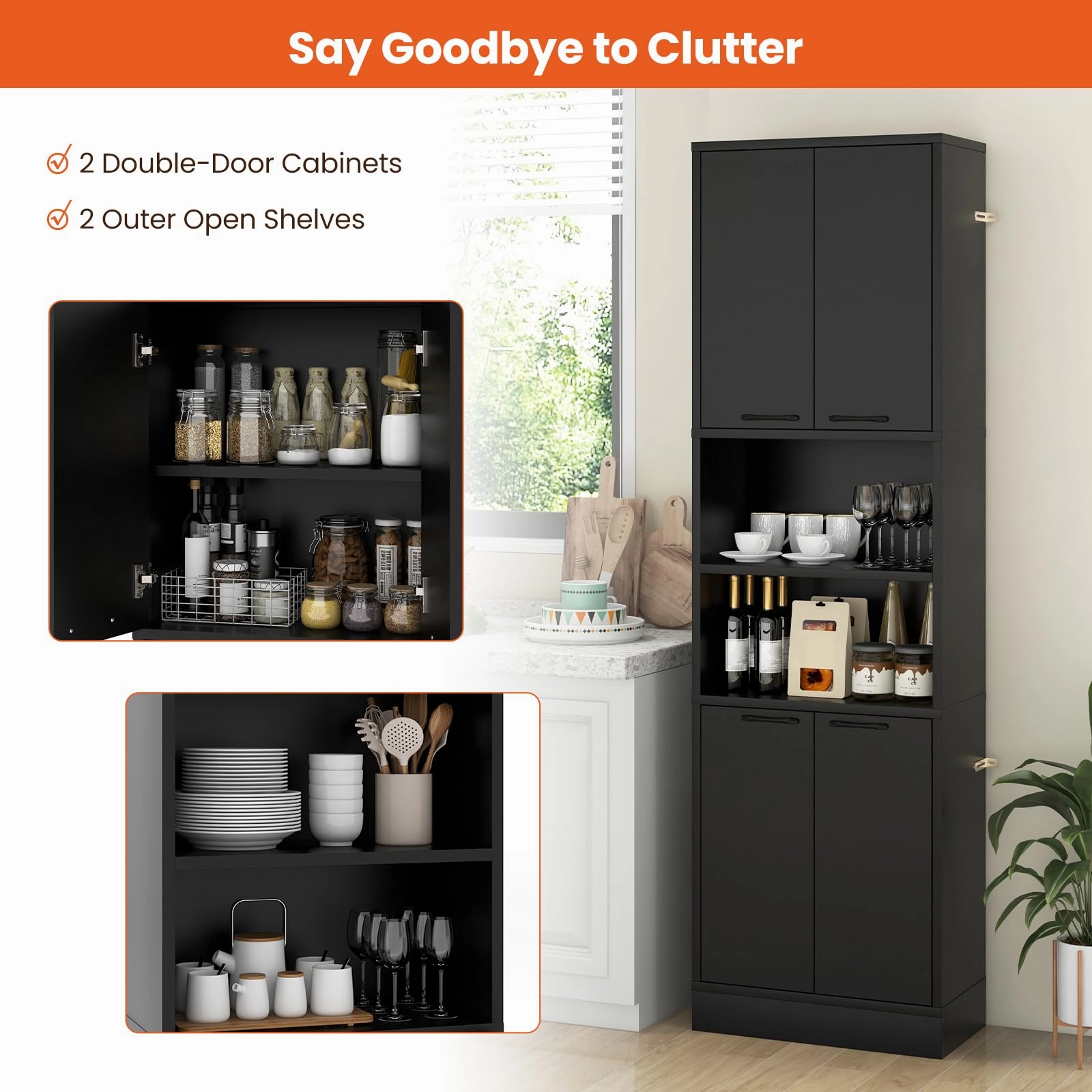 Giantex Kitchen Pantry Cabinet, 75 Tall Freestanding Cupboard with Doors & Shelves