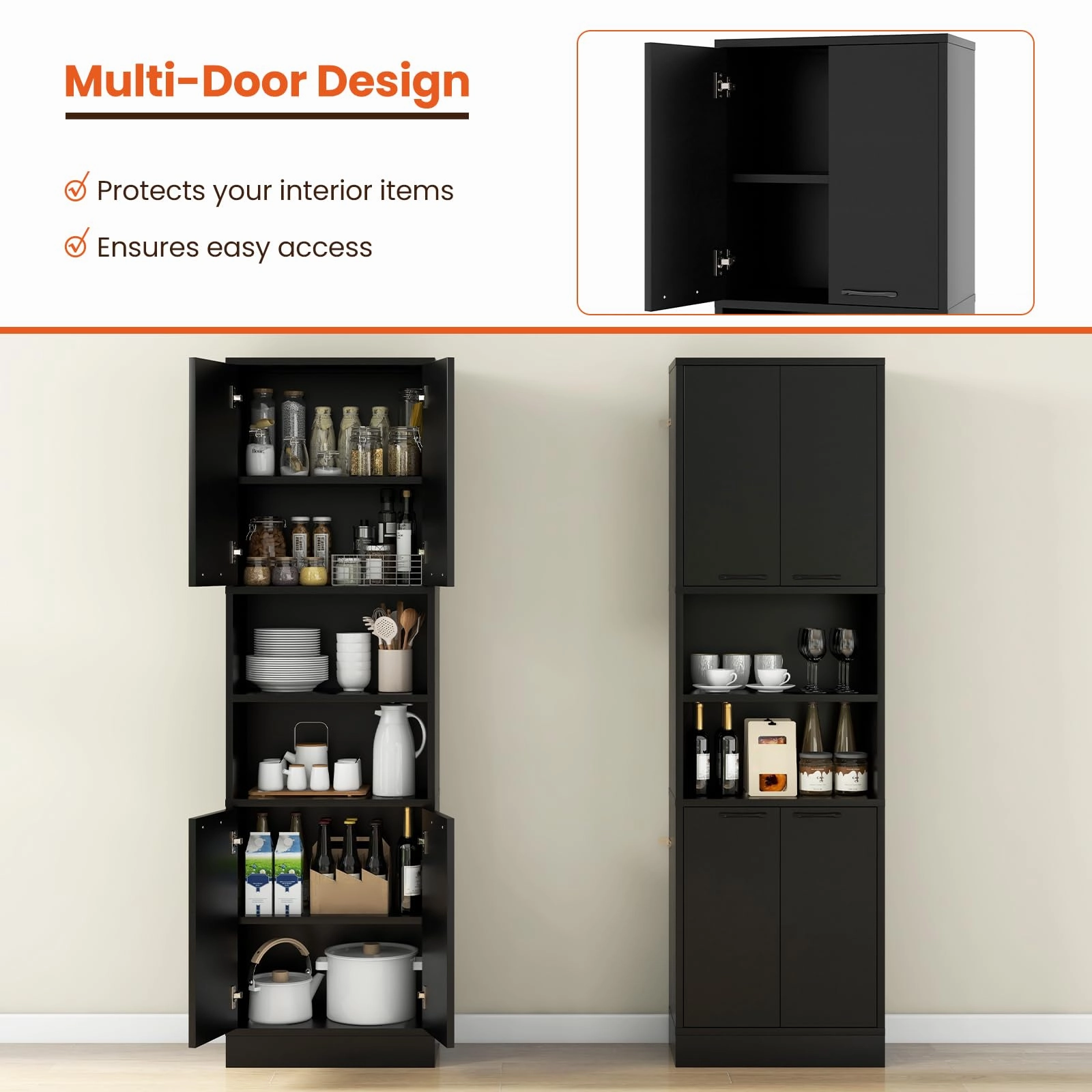 Giantex Kitchen Pantry Cabinet, 75 Tall Freestanding Cupboard with Doors & Shelves