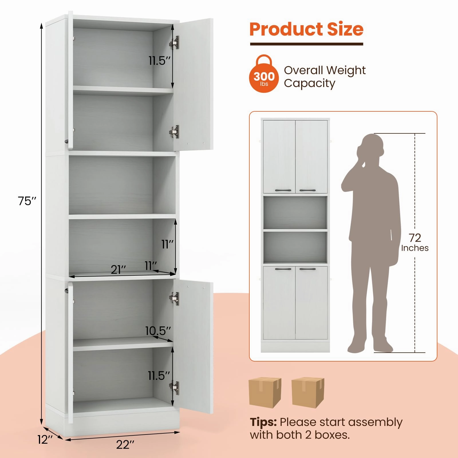 Giantex Kitchen Pantry Cabinet, 75 Tall Freestanding Cupboard with Doors & Shelves