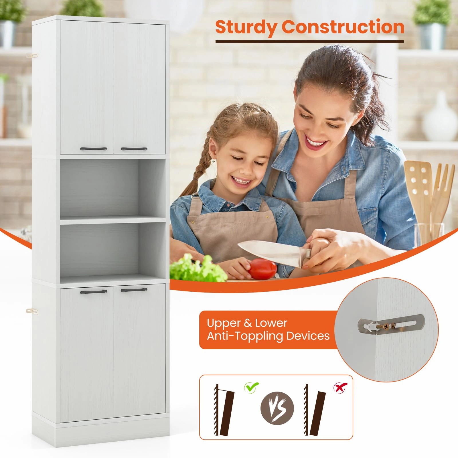 Giantex Kitchen Pantry Cabinet, 75 Tall Freestanding Cupboard with Doors & Shelves