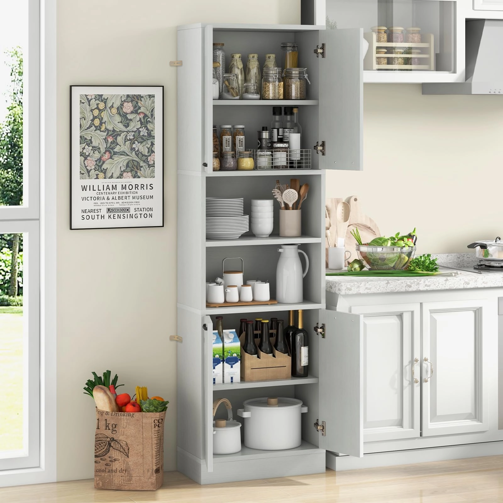 Giantex Kitchen Pantry Cabinet, 75 Tall Freestanding Cupboard with Doors & Shelves