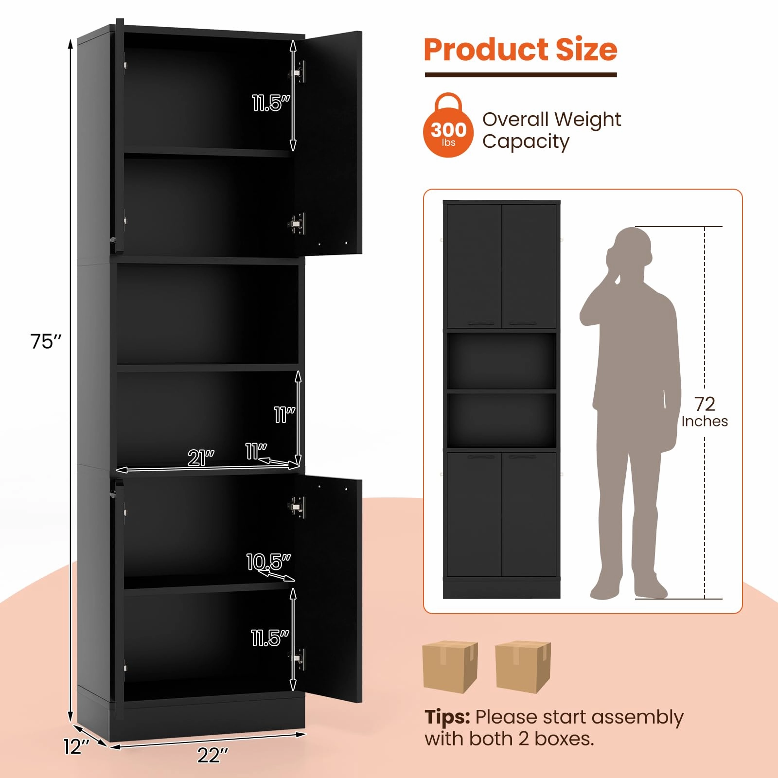 Giantex Kitchen Pantry Cabinet, 75 Tall Freestanding Cupboard with Doors & Shelves