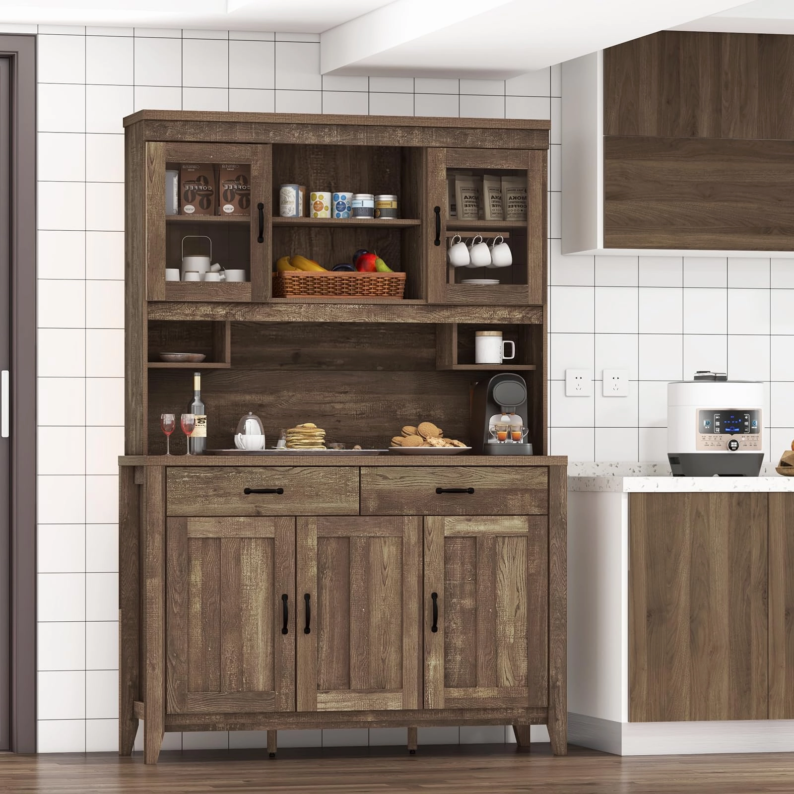Giantex Kitchen Pantry Cabinet, 78.5 Tall Buffet Hutch Cabinet with Microwave Countertop