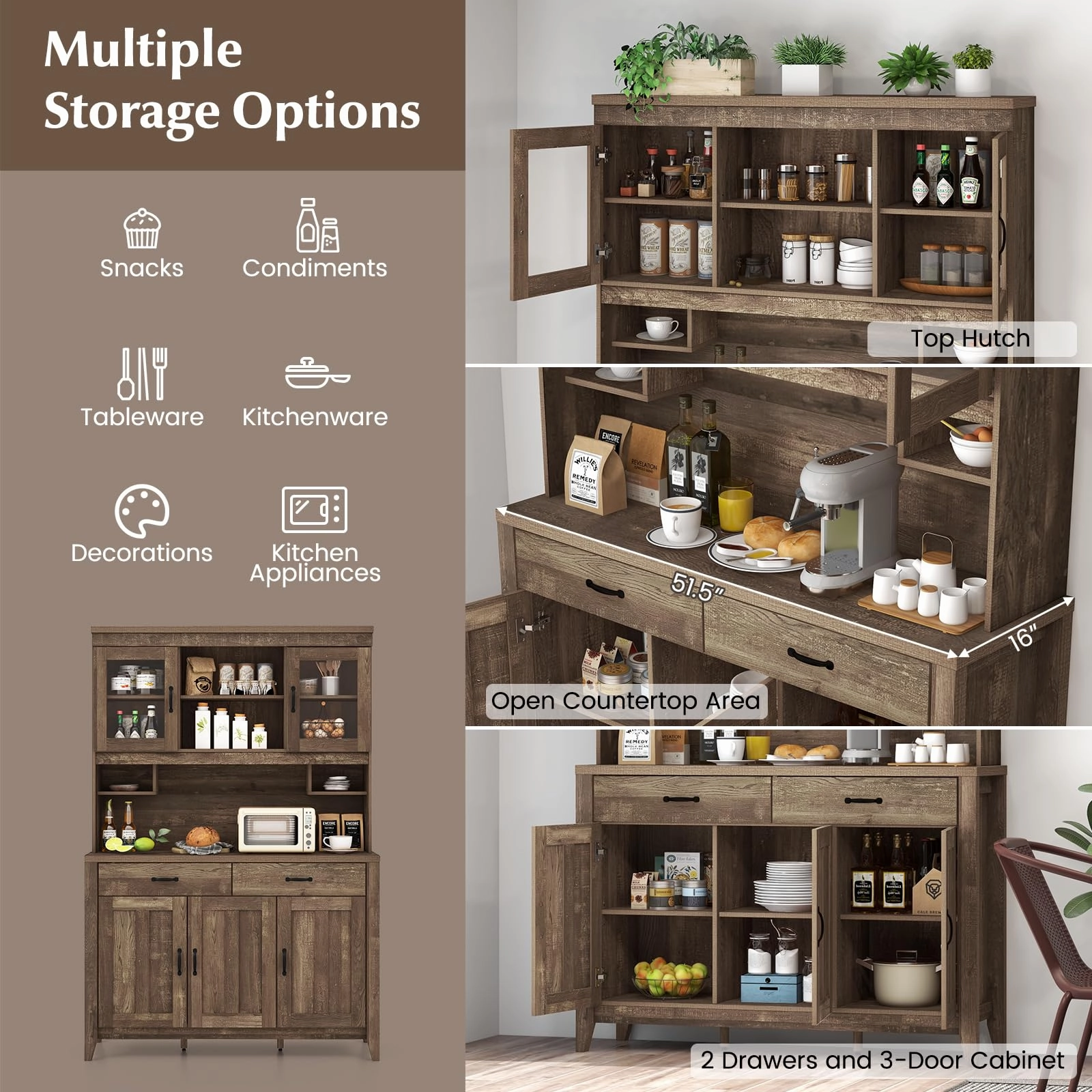 Giantex Kitchen Pantry Cabinet, 78.5 Tall Buffet Hutch Cabinet with Microwave Countertop
