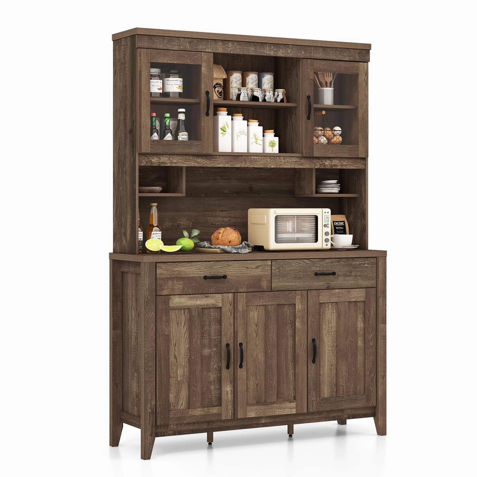 Giantex Kitchen Pantry Cabinet, 78.5 Tall Buffet Hutch Cabinet with Microwave Countertop kitchen towel, placemats