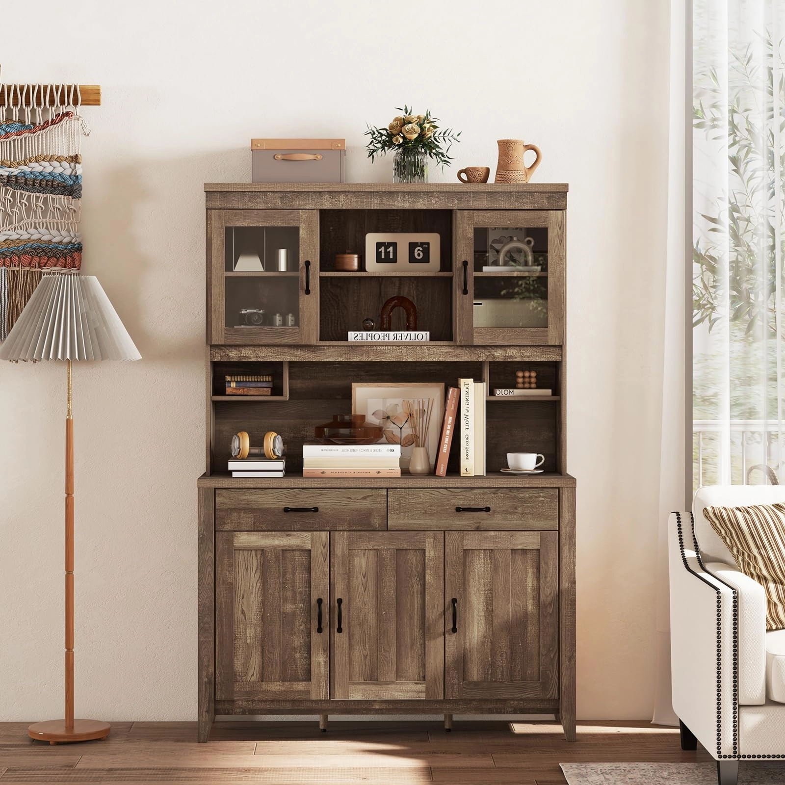 Giantex Kitchen Pantry Cabinet, 78.5 Tall Buffet Hutch Cabinet with Microwave Countertop
