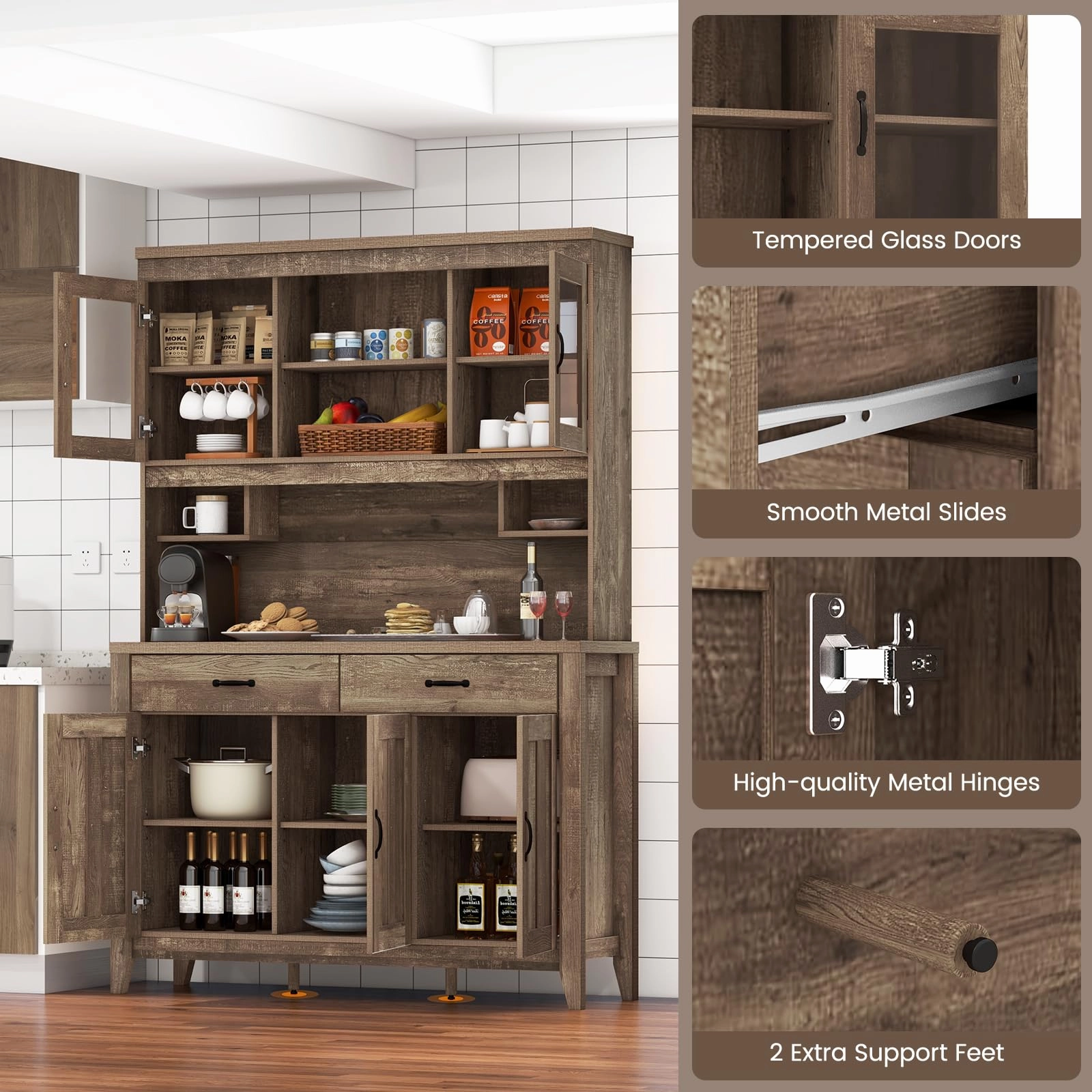 Giantex Kitchen Pantry Cabinet, 78.5 Tall Buffet Hutch Cabinet with Microwave Countertop