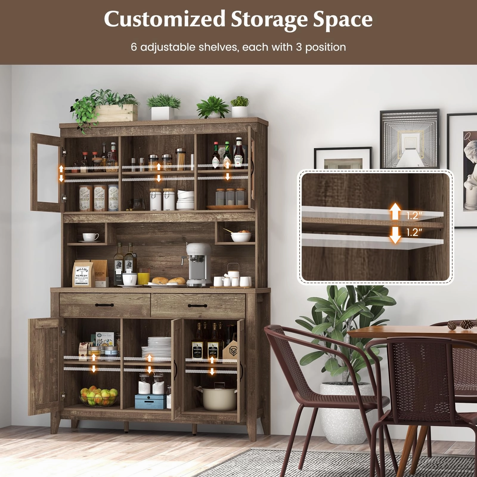 Giantex Kitchen Pantry Cabinet, 78.5 Tall Buffet Hutch Cabinet with Microwave Countertop