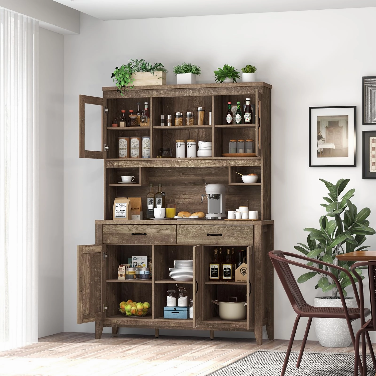 Giantex Kitchen Pantry Cabinet, 78.5 Tall Buffet Hutch Cabinet with Microwave Countertop