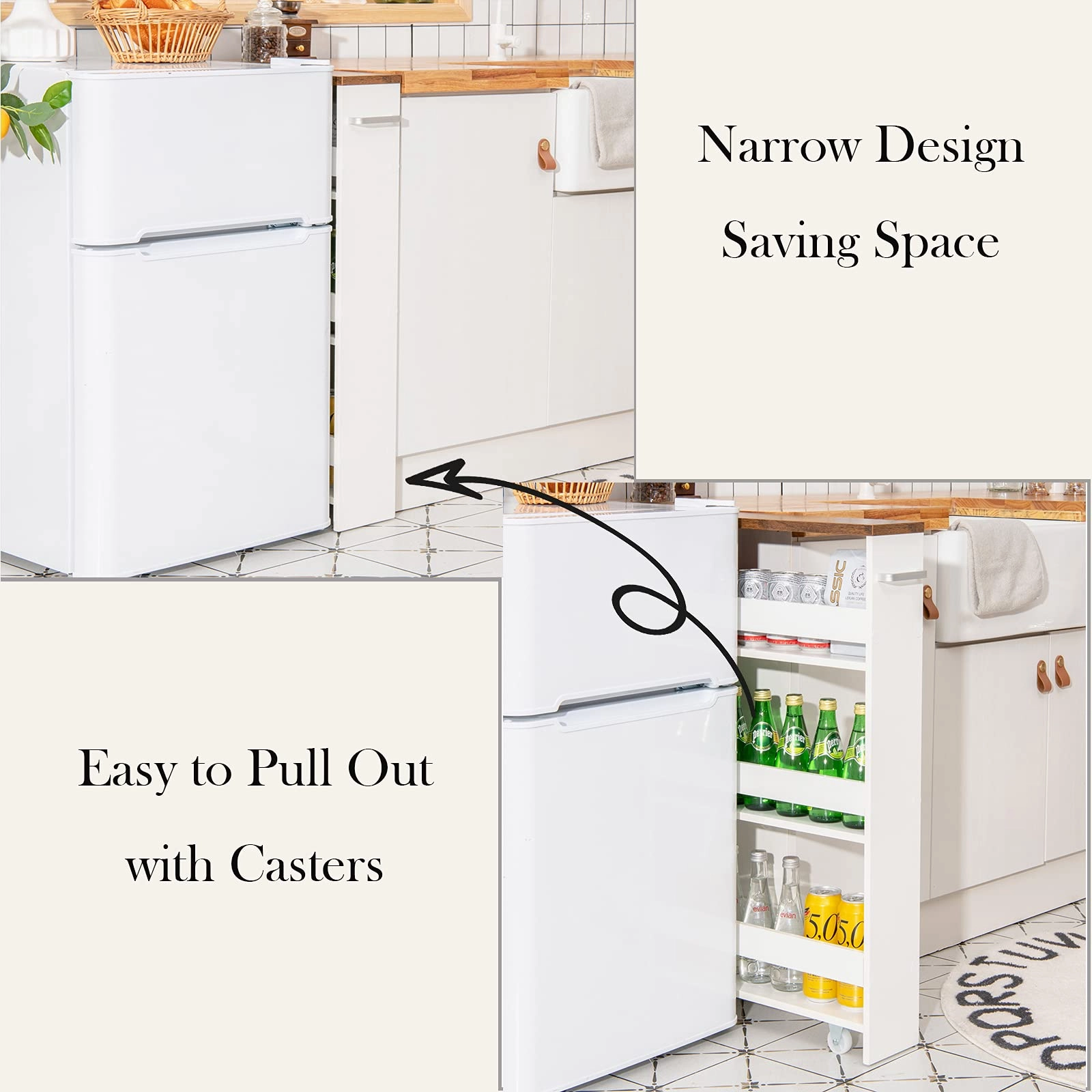 Giantex Kitchen Slim Storage Cart 4 Tier, Rolling Side Storage Cabinet w/Handle