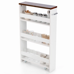 Giantex Kitchen Slim Storage Cart 4 Tier, Rolling Side Storage Cabinet w/Handle kitchen towel, placemats