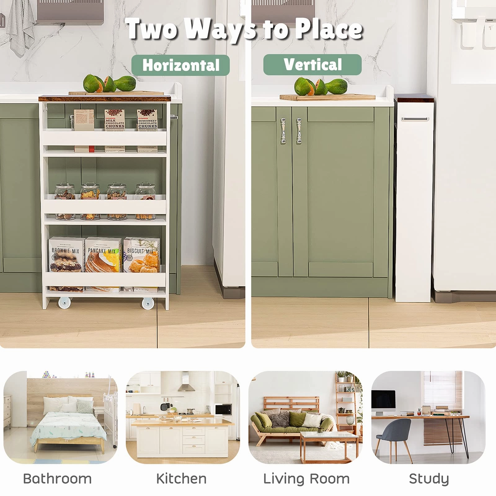 Giantex Kitchen Slim Storage Cart 4 Tier, Rolling Side Storage Cabinet w/Handle