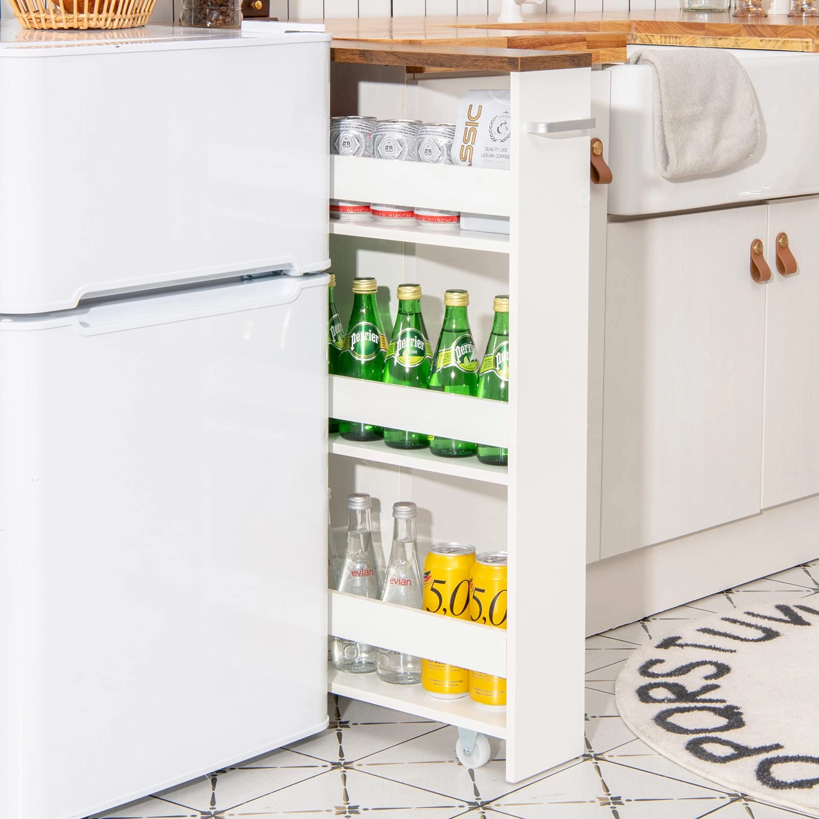 Giantex Kitchen Slim Storage Cart 4 Tier, Rolling Side Storage Cabinet w/Handle