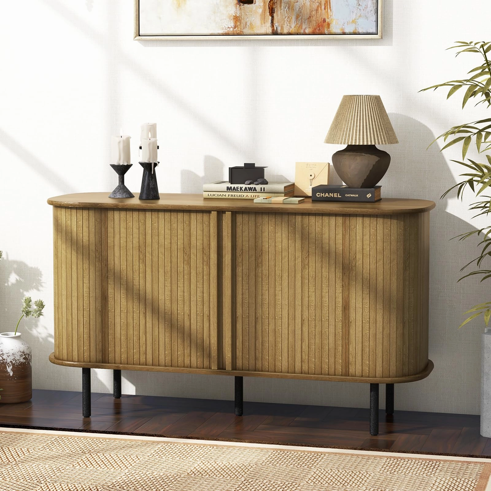 Giantex Kitchen Storage Cabinet, 47 Buffet Cabinet with Storage, Wooden Sideboard w/ 2 Sliding Tambour Doors