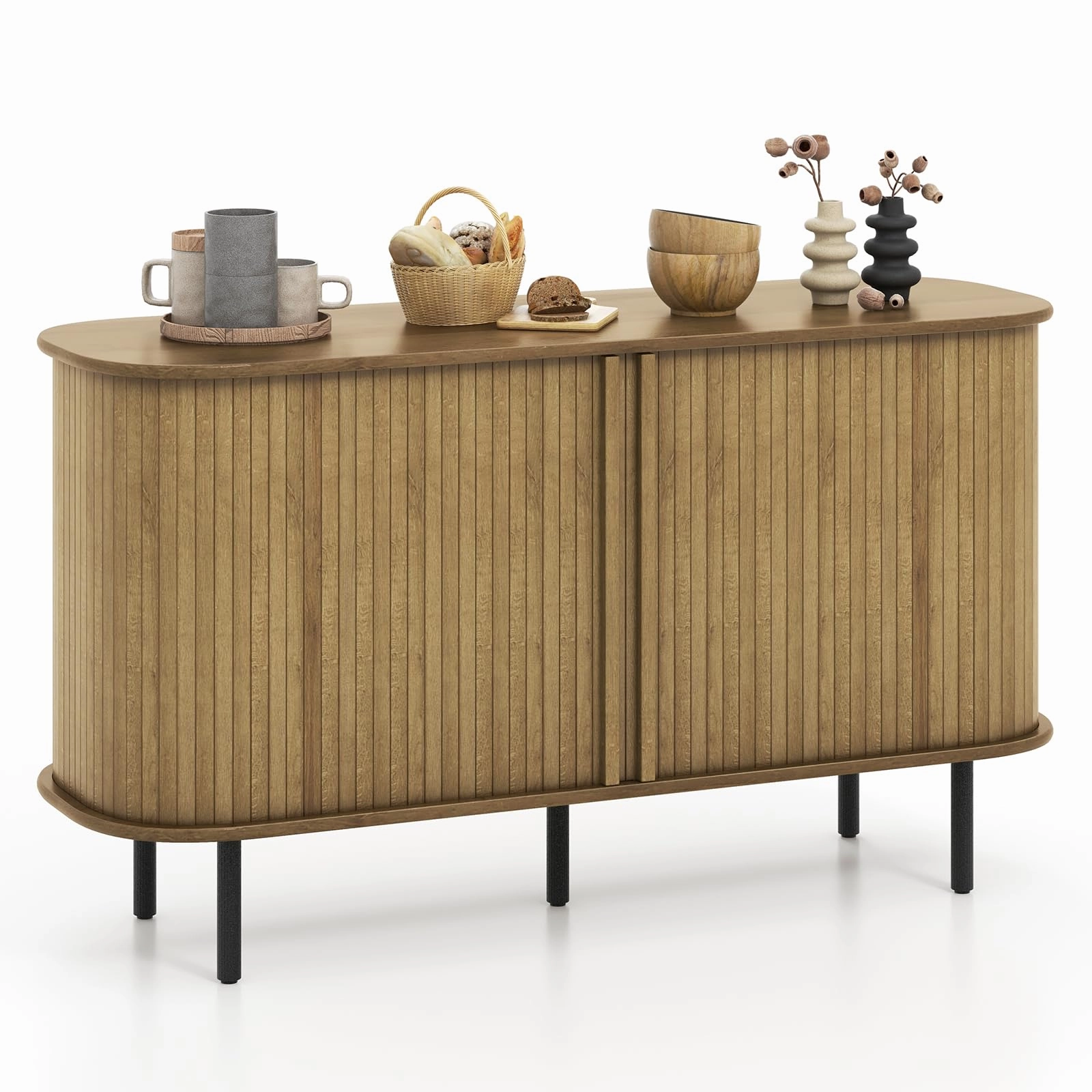 Giantex Kitchen Storage Cabinet, 47 Buffet Cabinet with Storage, Wooden Sideboard w/ 2 Sliding Tambour Doors kitchen towel, placemats