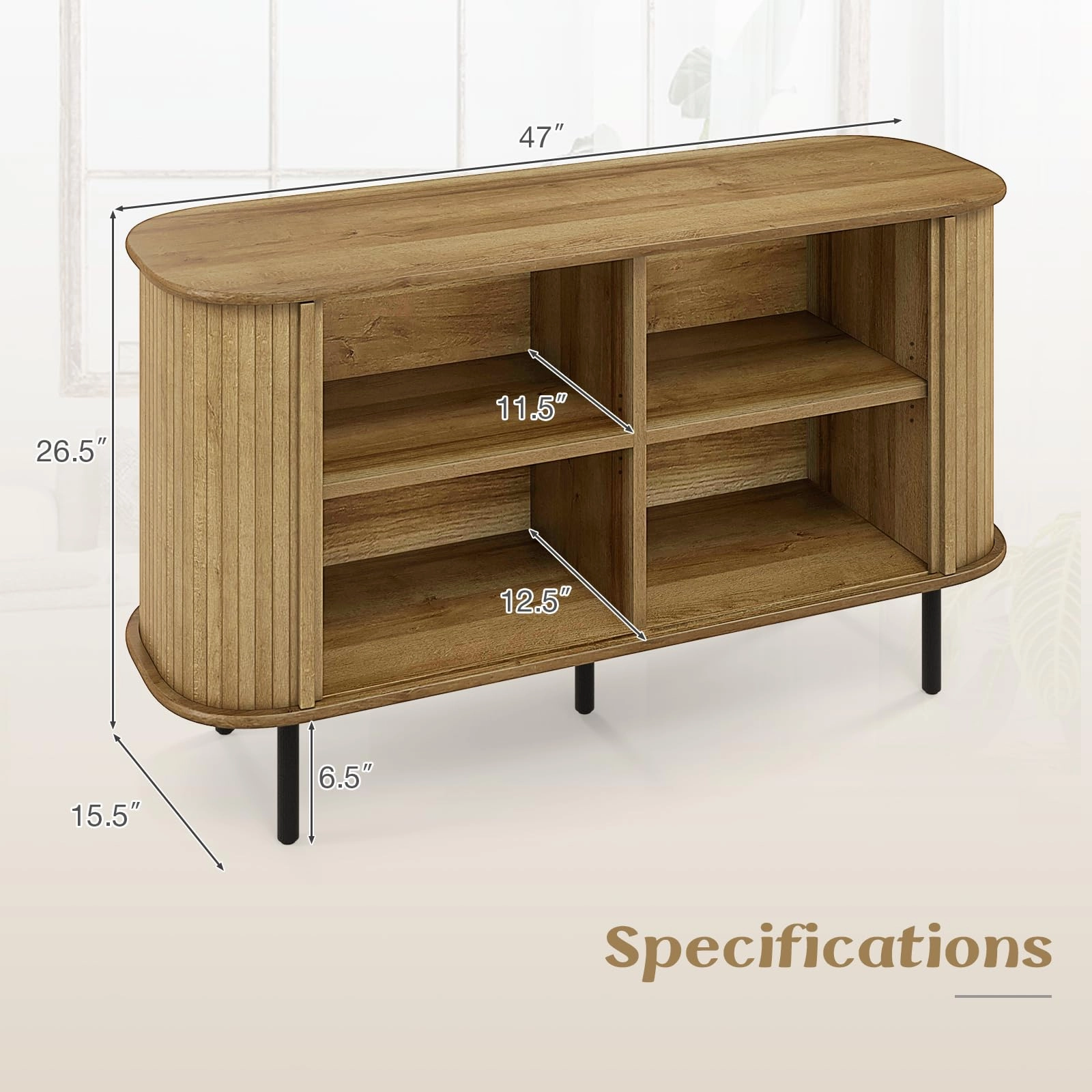 Giantex Kitchen Storage Cabinet, 47 Buffet Cabinet with Storage, Wooden Sideboard w/ 2 Sliding Tambour Doors