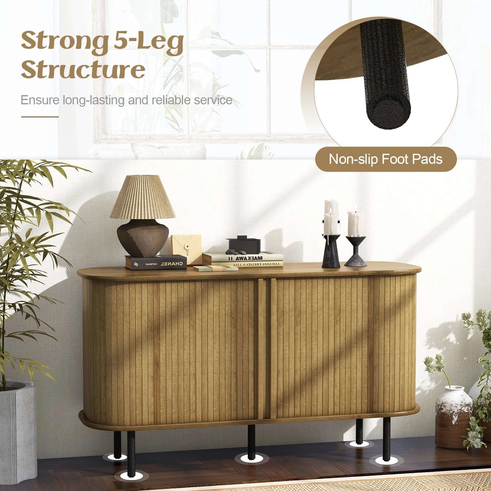 Giantex Kitchen Storage Cabinet, 47 Buffet Cabinet with Storage, Wooden Sideboard w/ 2 Sliding Tambour Doors