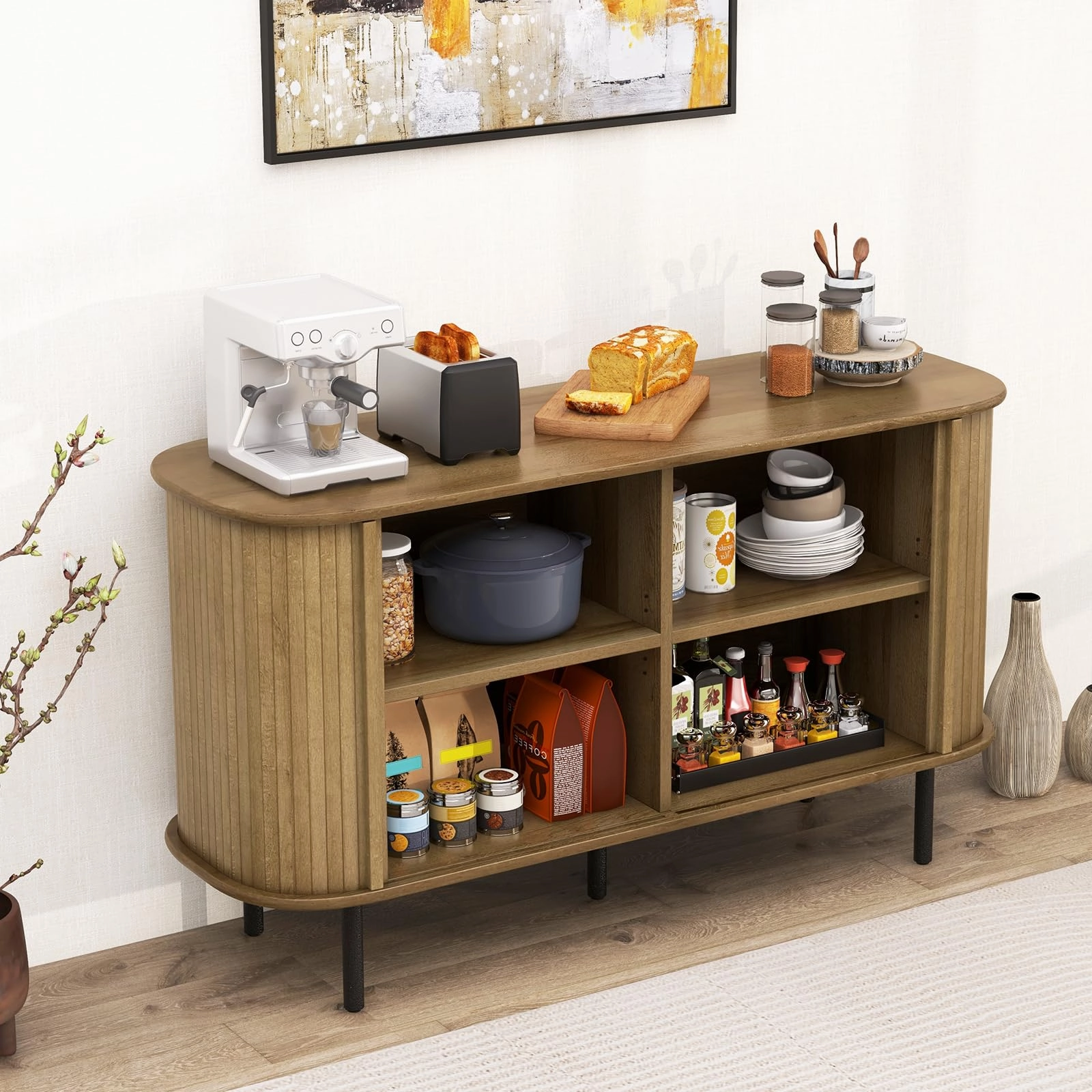 Giantex Kitchen Storage Cabinet, 47 Buffet Cabinet with Storage, Wooden Sideboard w/ 2 Sliding Tambour Doors