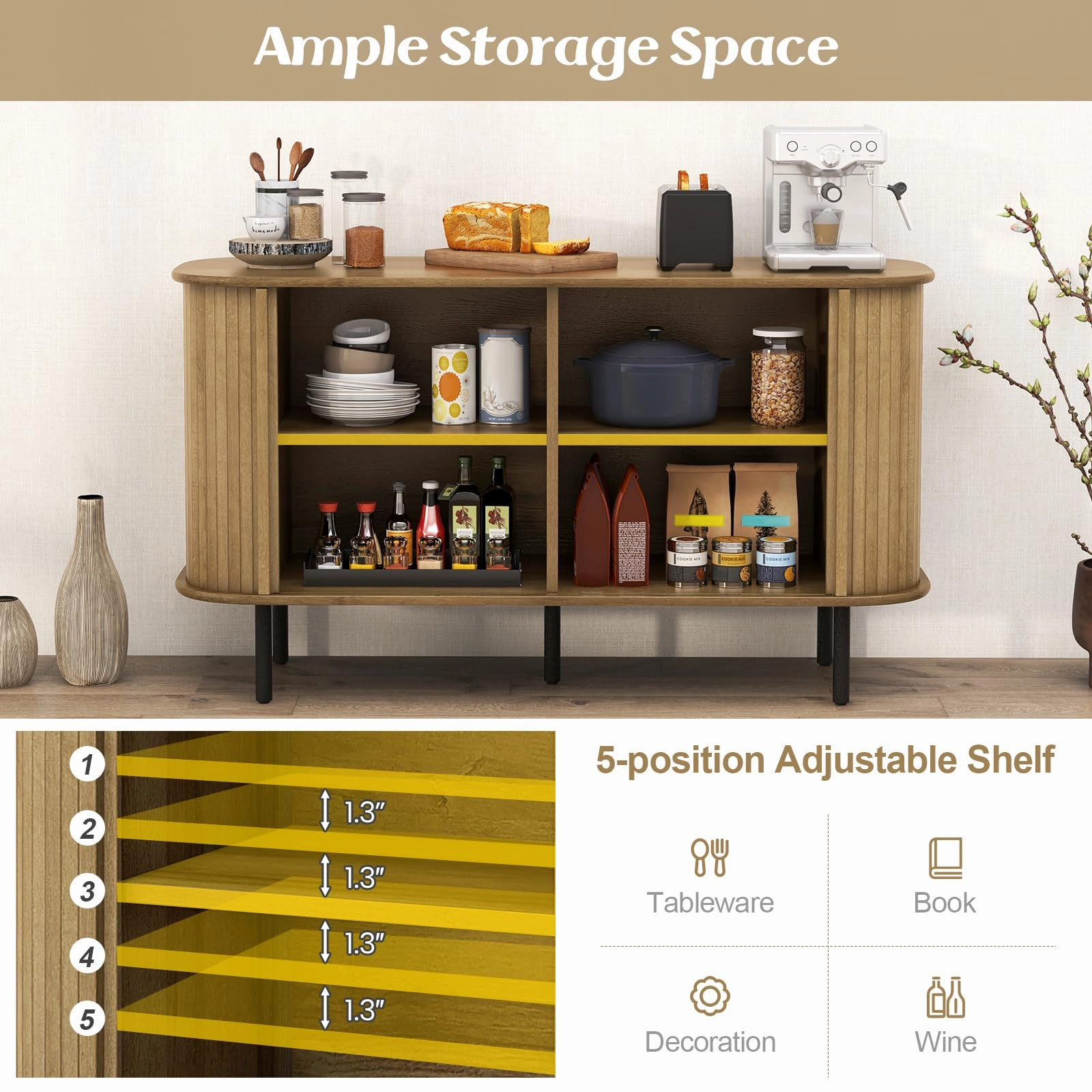 Giantex Kitchen Storage Cabinet, 47 Buffet Cabinet with Storage, Wooden Sideboard w/ 2 Sliding Tambour Doors
