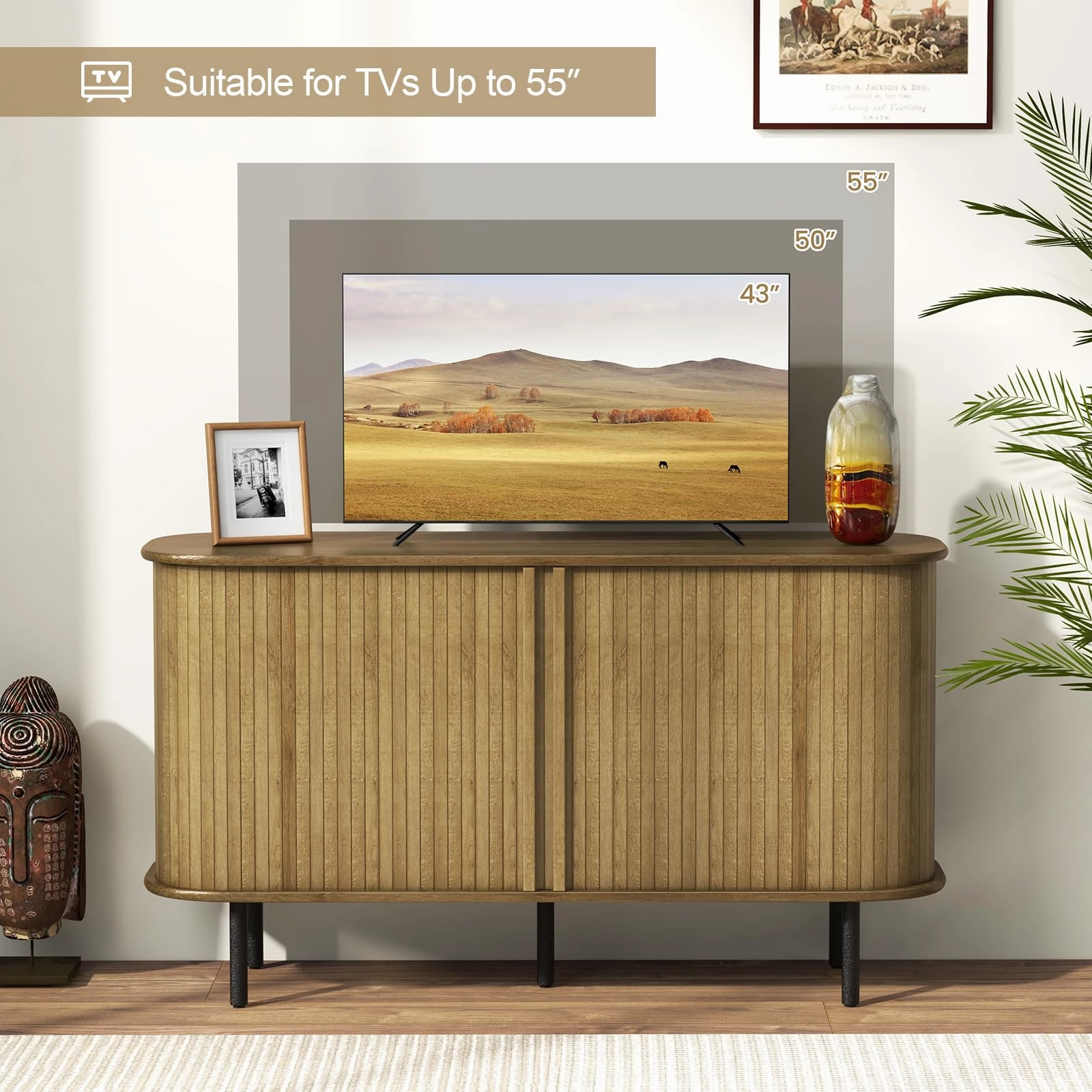 Giantex Kitchen Storage Cabinet, 47 Buffet Cabinet with Storage, Wooden Sideboard w/ 2 Sliding Tambour Doors