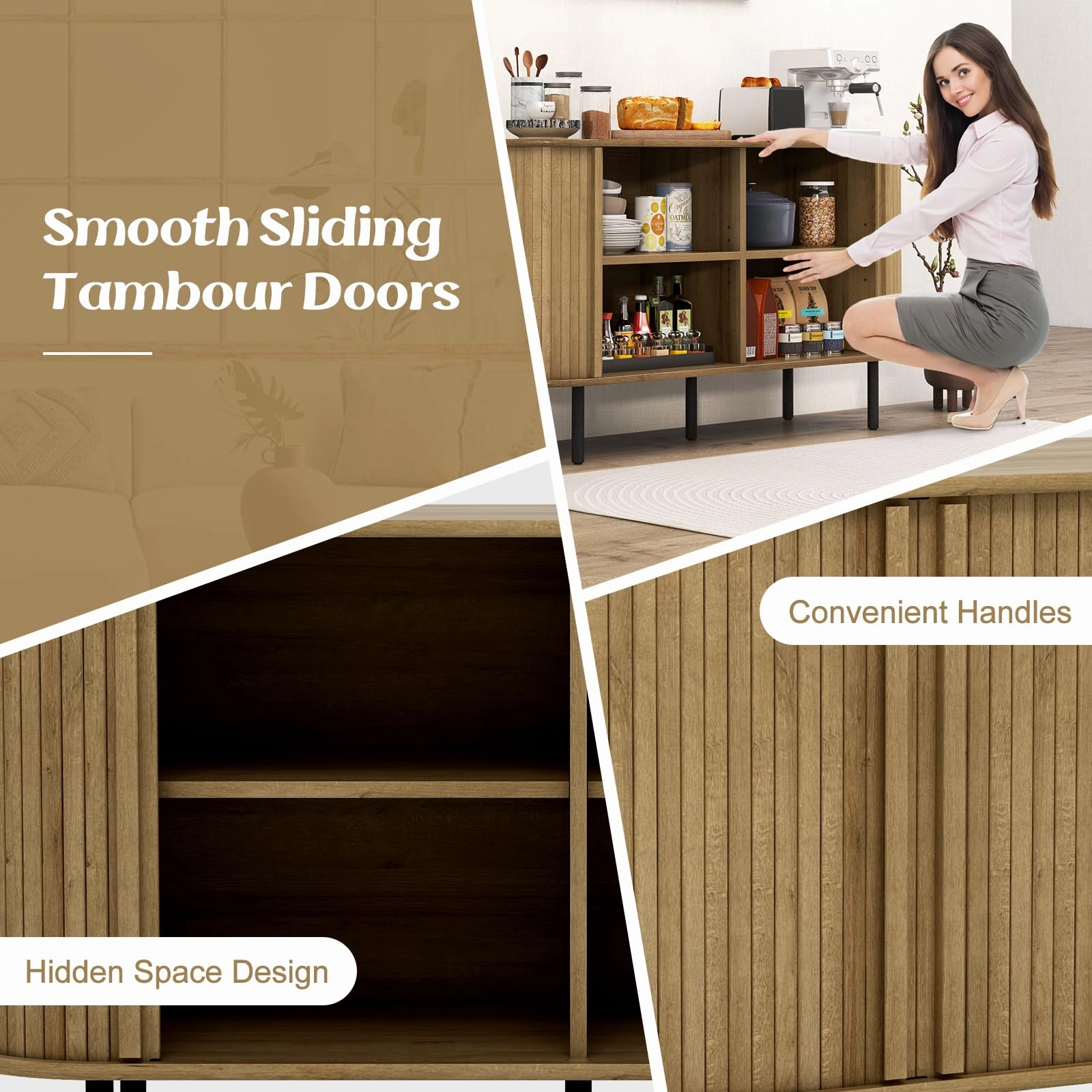 Giantex Kitchen Storage Cabinet, 47 Buffet Cabinet with Storage, Wooden Sideboard w/ 2 Sliding Tambour Doors