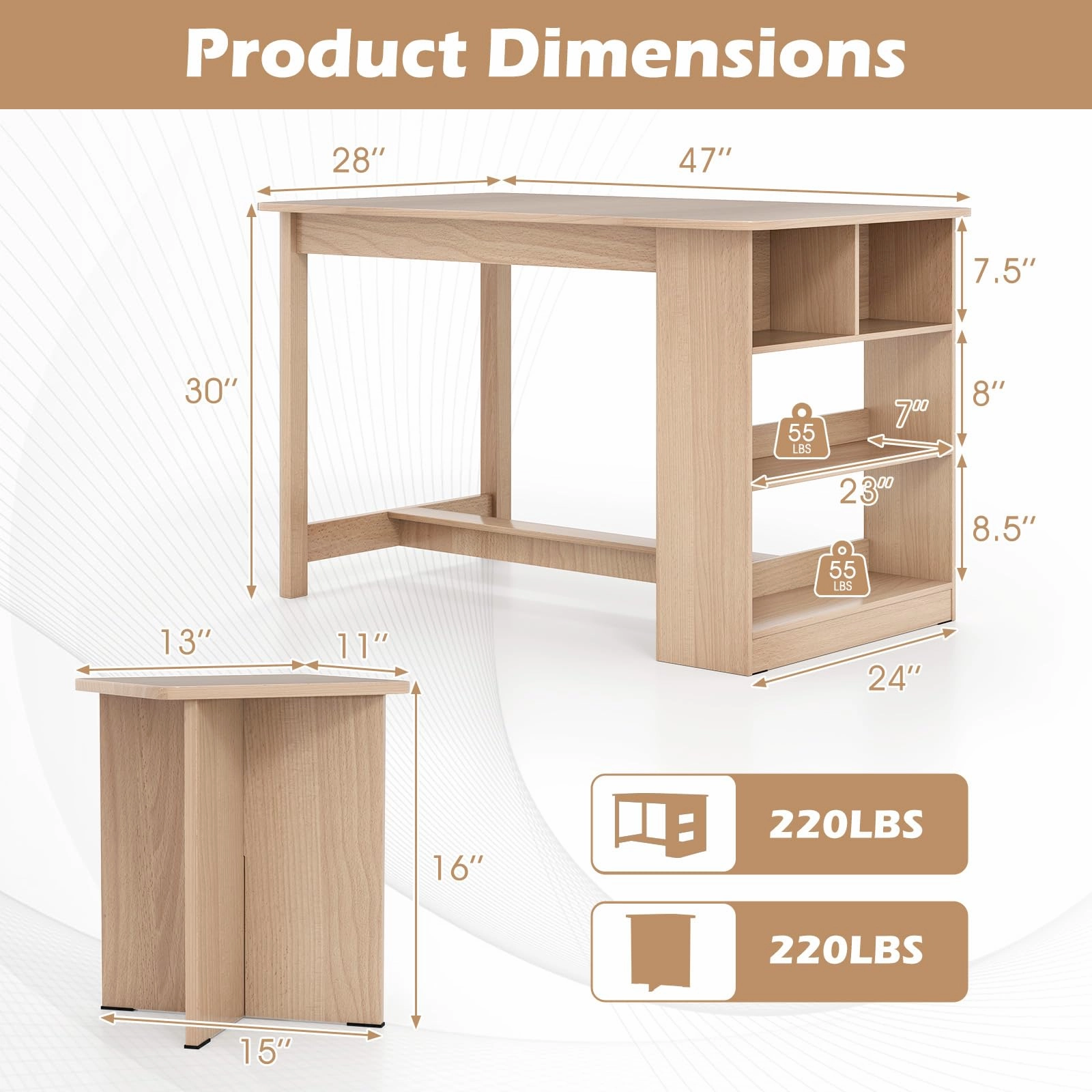 Giantex Kitchen Table Set for 4 with Side Storage Shelf