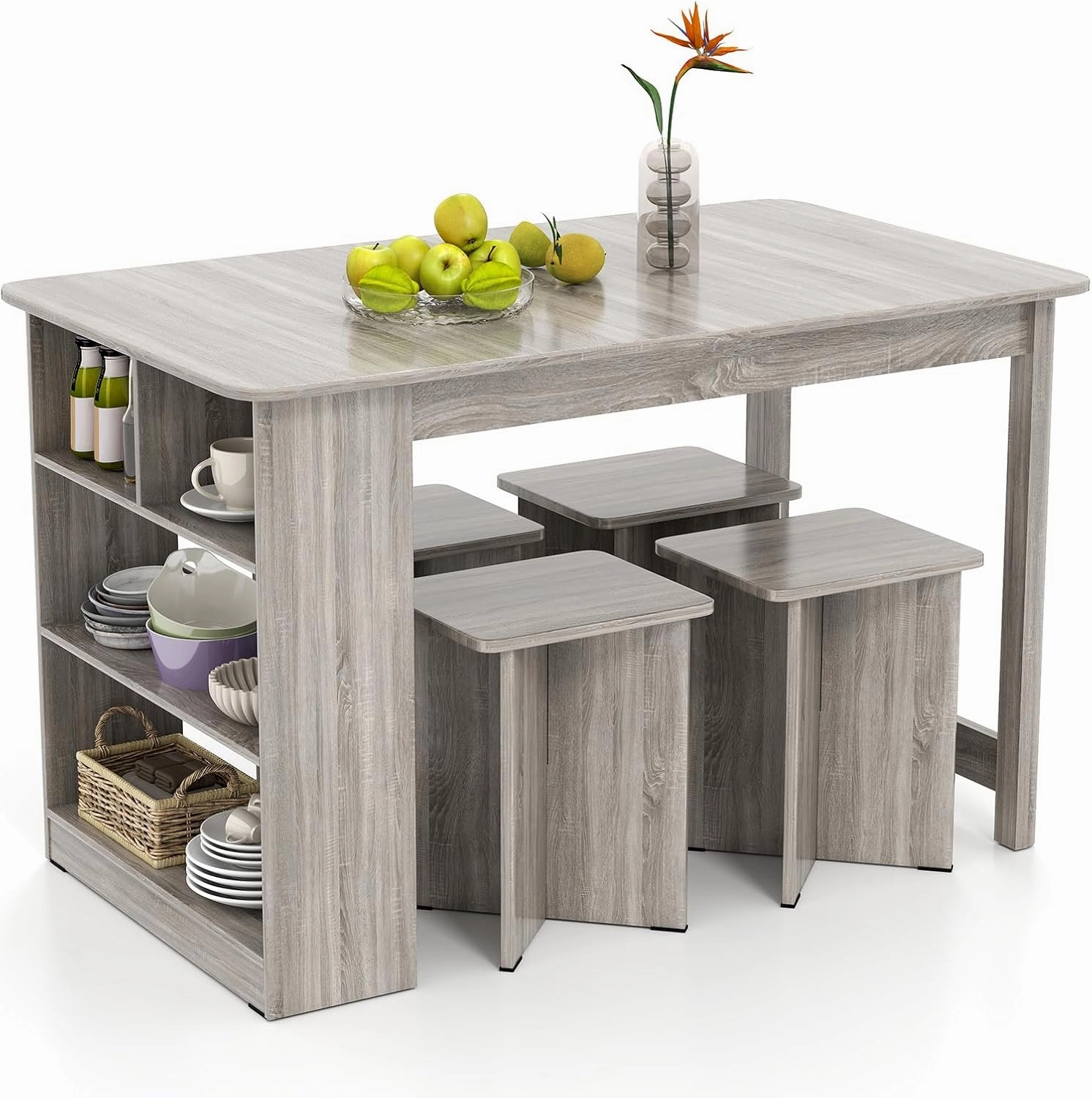 Giantex Kitchen Table Set for 4 with Side Storage Shelf