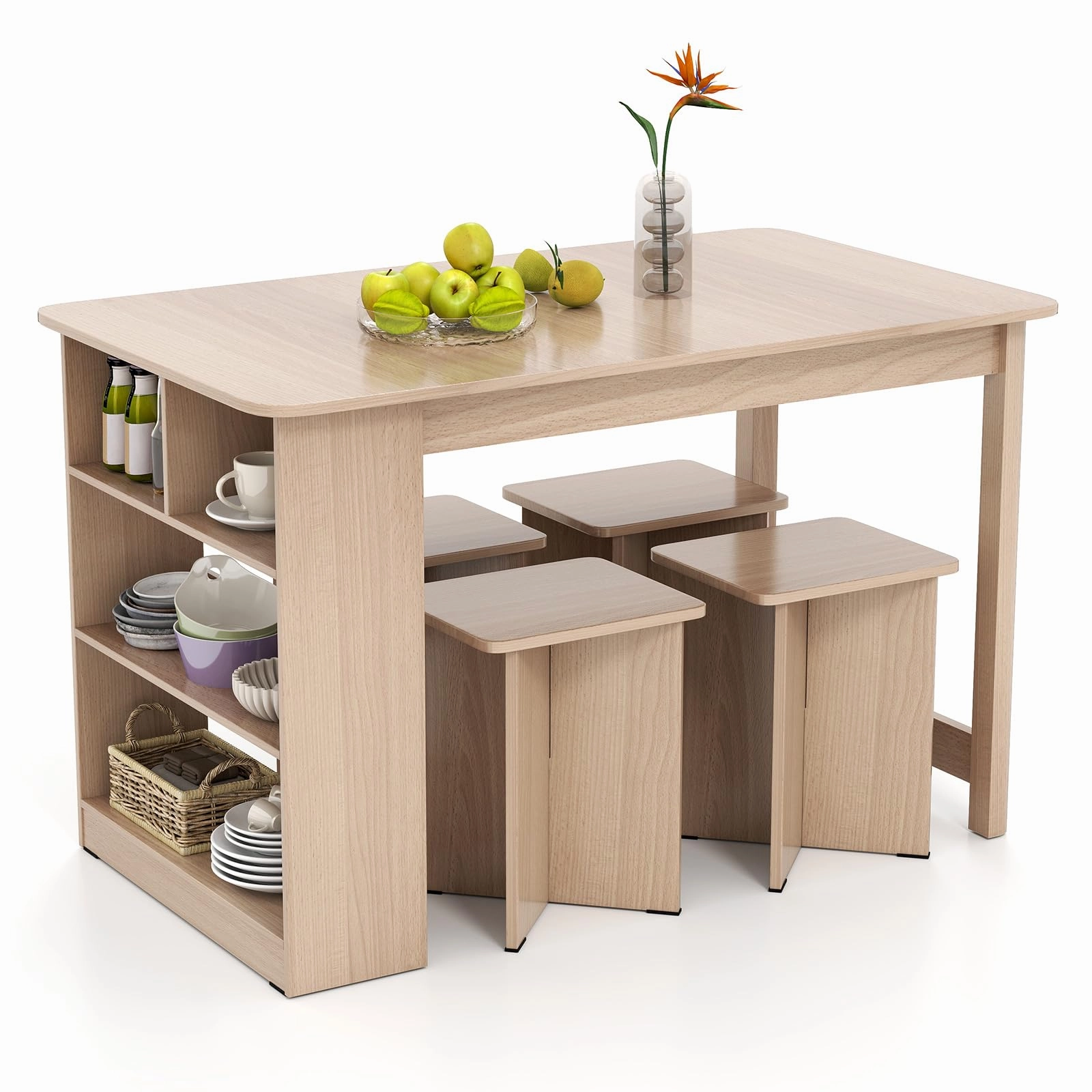 Giantex Kitchen Table Set for 4 with Side Storage Shelf kitchen towel, placemats