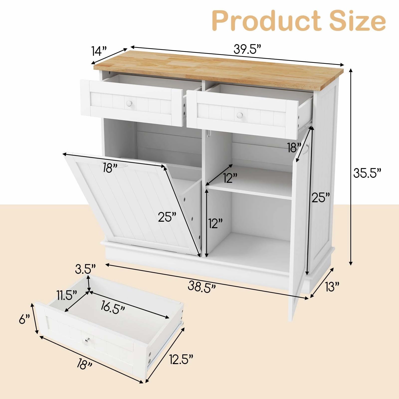 Giantex Kitchen Trash Cabinet, Kitchen Island with Tilt Out Garbage Bin