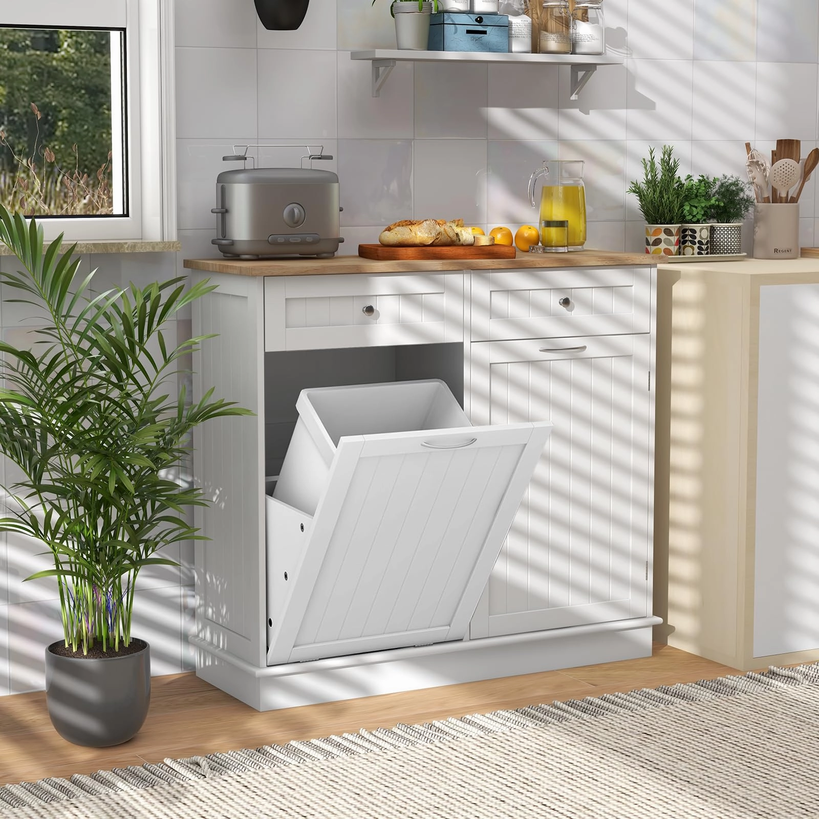 Giantex Kitchen Trash Cabinet, Kitchen Island with Tilt Out Garbage Bin