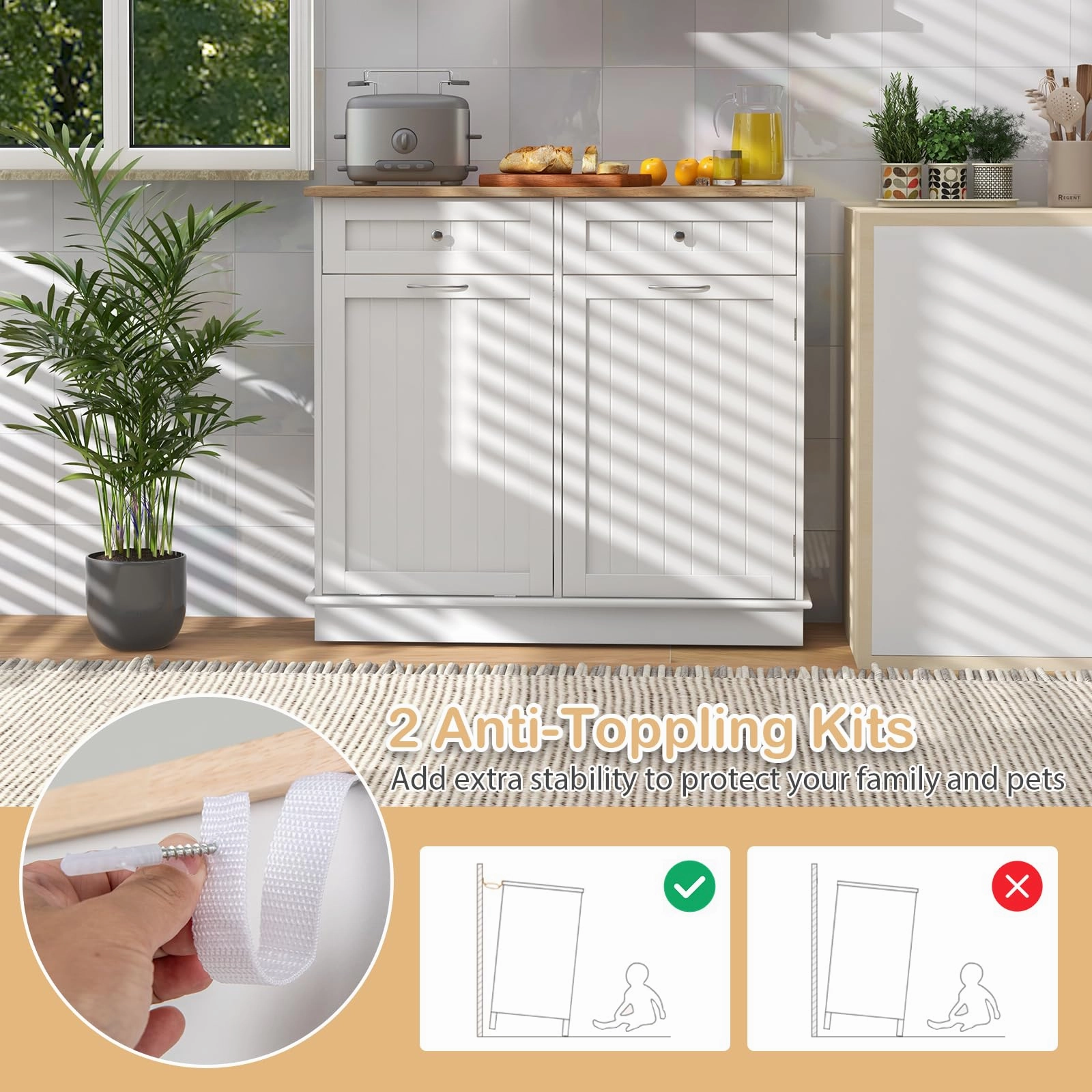 Giantex Kitchen Trash Cabinet, Kitchen Island with Tilt Out Garbage Bin